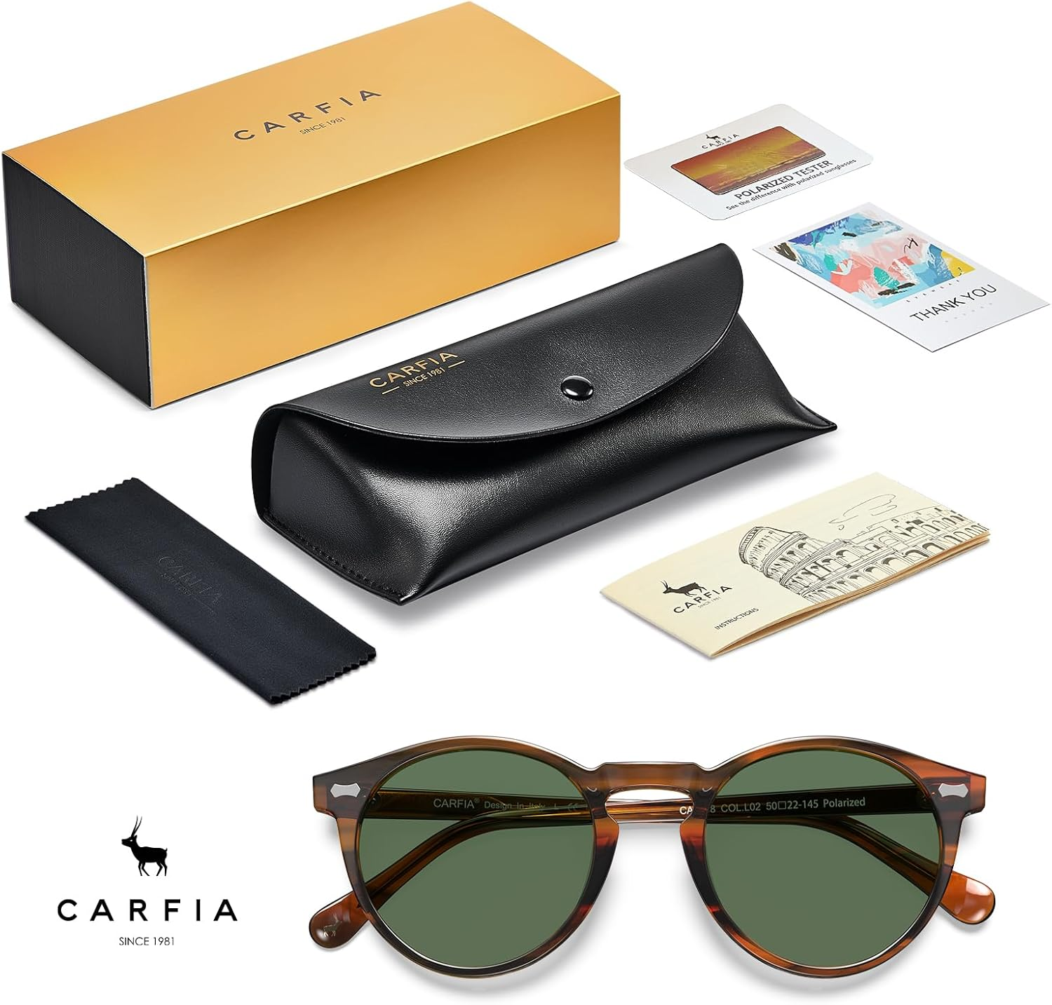 CARFIA Acetate Polarized Sunglasses for Men Trendy Retro Sun Glasses CA2307 image number 4