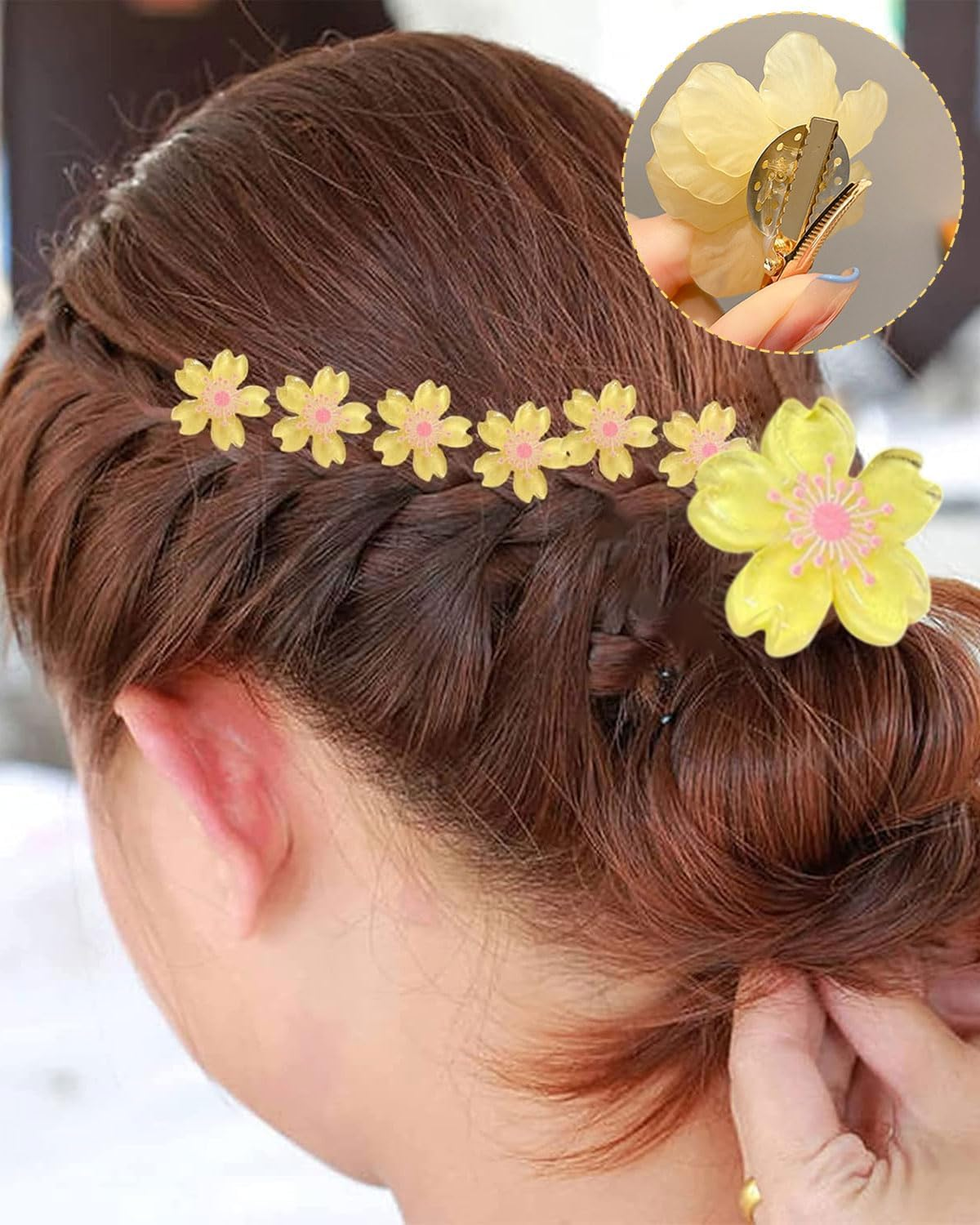 KGDUYC 10 Pieces Cherry Blossom Mini Flower Hair Clips Cute Hair Clips Flower Hair Pins Decorative Hair Clips Wedding Hair Clips Flower Hair Accessories (Yellow) image number 1