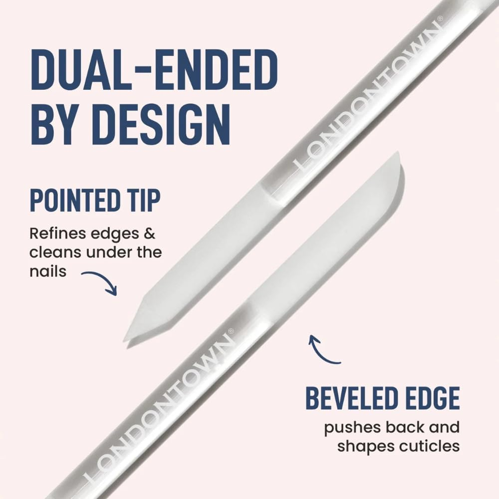 LONDONTOWN Double-Sided Glass Cuticle Pusher - Dual-Ended under Nail Cleaner and Cuticle Remover Care Tool for Hands & Feet for Manicure Pedicures image number 4