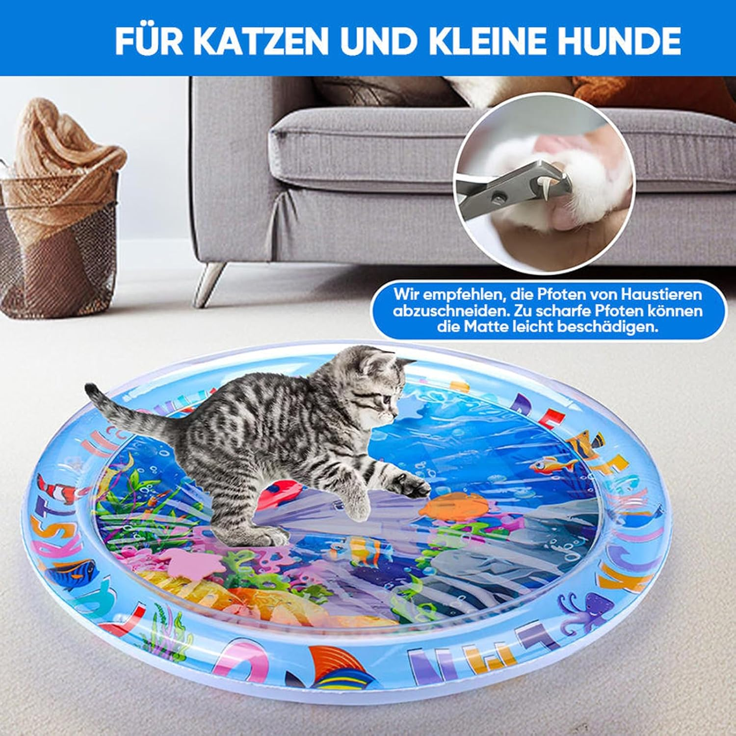 100 Cm Sensory Water Play Mat, Water Sensor Pad for Pets, Sea World Sensory Water Mat for Cats, Dogs, Large Inflatable Water Mat, Summer Interactive Water Toy for Pets image number 6