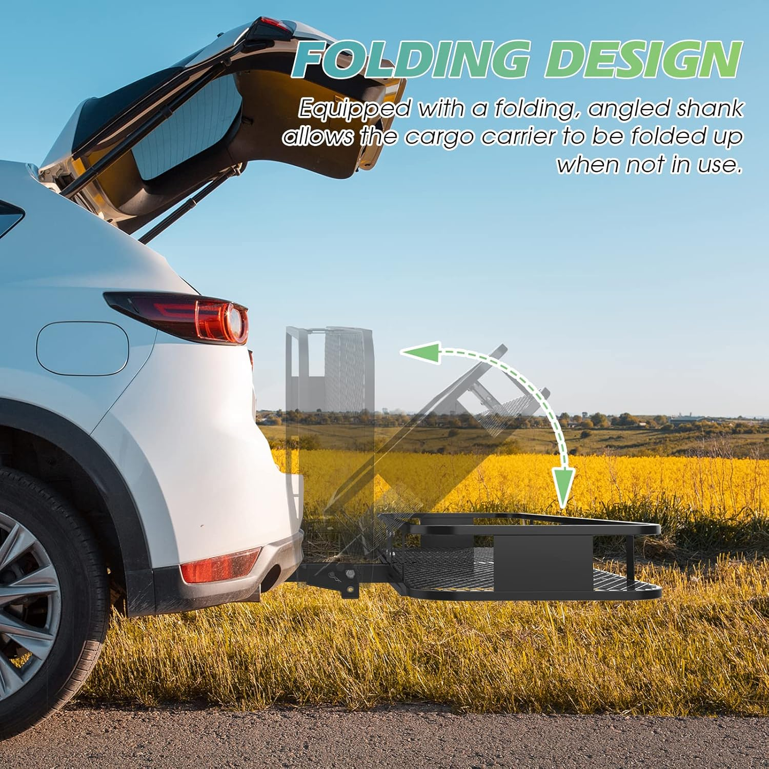 ADVWIN Folding Hitch Mount Cargo Carrier 60X21X6 Inch Fits to 2'' Receiver,550Lbs(227Kg) Capacity Cargo Basket | Trailer Hitch Cargo Carrier | Tow Hitch Cargo Carrier image number 6