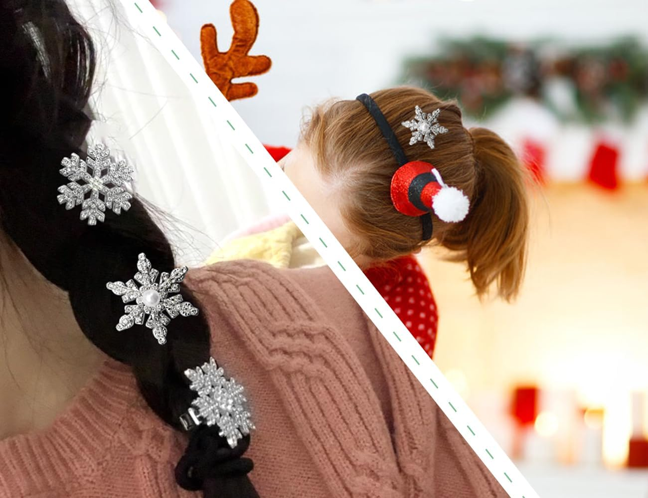 AOYEGIC Pack of 12 Snowflake Hair Clips, Side Hair Accessories, Winter Headpiece with Pearls and Glitter Rhinestones, Used for Women, Girls, Bride, Anniversary Party (Silver) image number 2