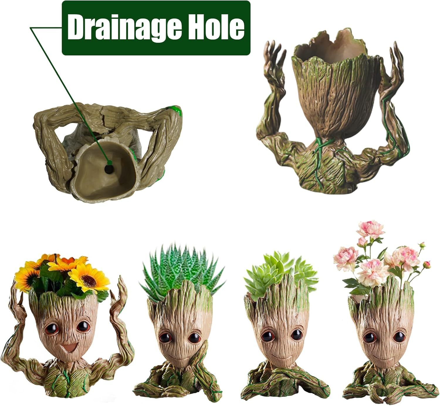 4 Styles Flowerpot Baby Groot Flower Pot Succulent Planter Pot Pencil Holder Office Party Ornament Christmas Birthday Gift (4 Styles) image number 2