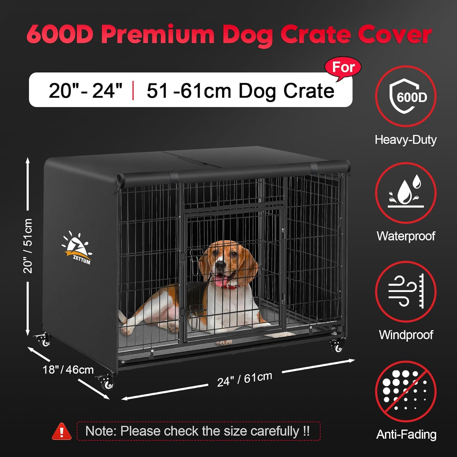 Zettum Dog Crate Cover - 600D Kennel Crate Covers for Dog Cage Waterproof & Heavy Duty, Small Dog Cage Cover Universal Fit for Most Wire Pet Crates(Cover Only) image number 3