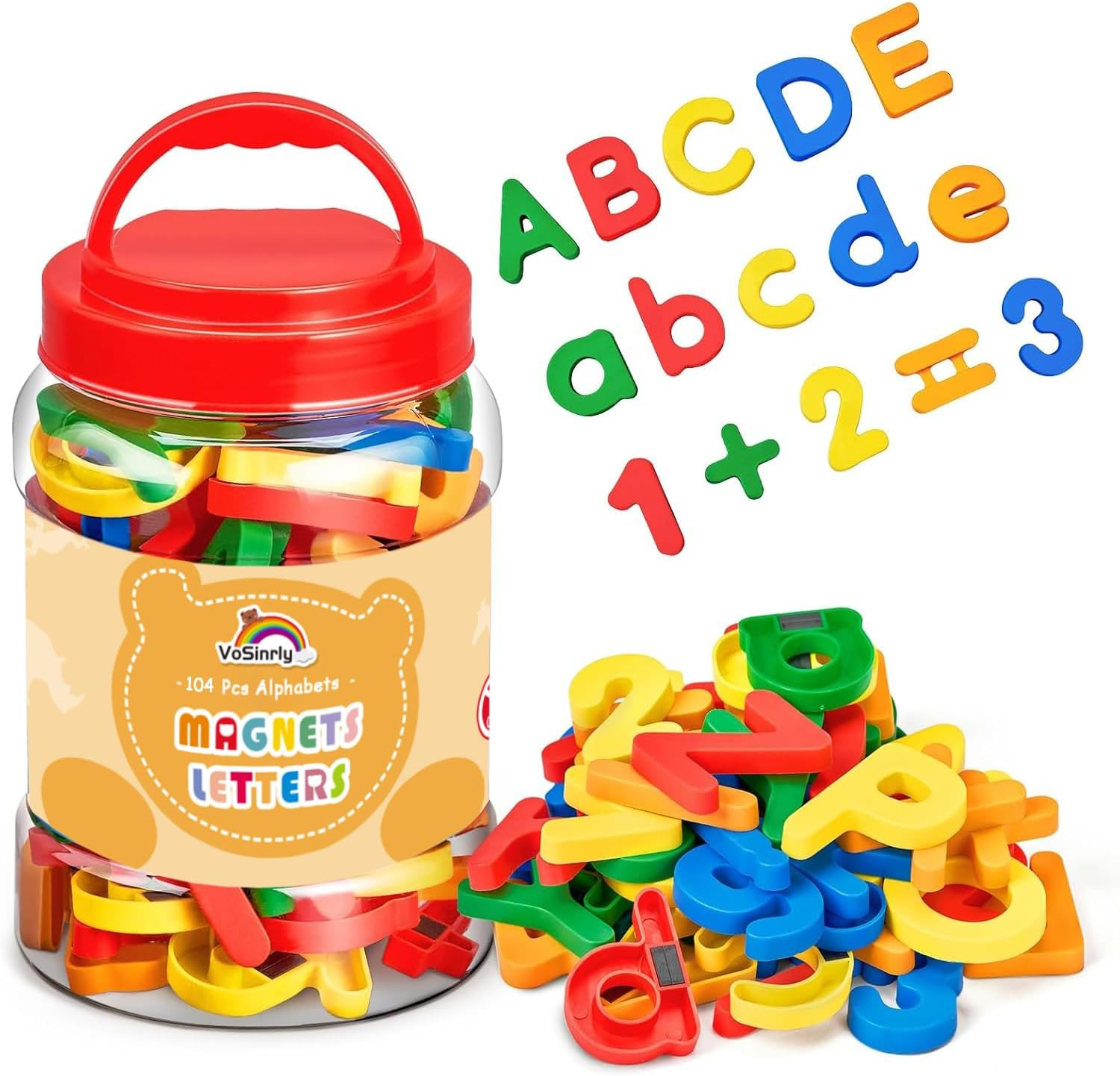 104 Pieces Magnetic Letters Numbers Alphabet Fridge Magnets ABC 123 Preschool Educational Learning Plastic Colorful Toy Set Uppercase Lowercase Math Symbols for Toddlers Kids image number 6