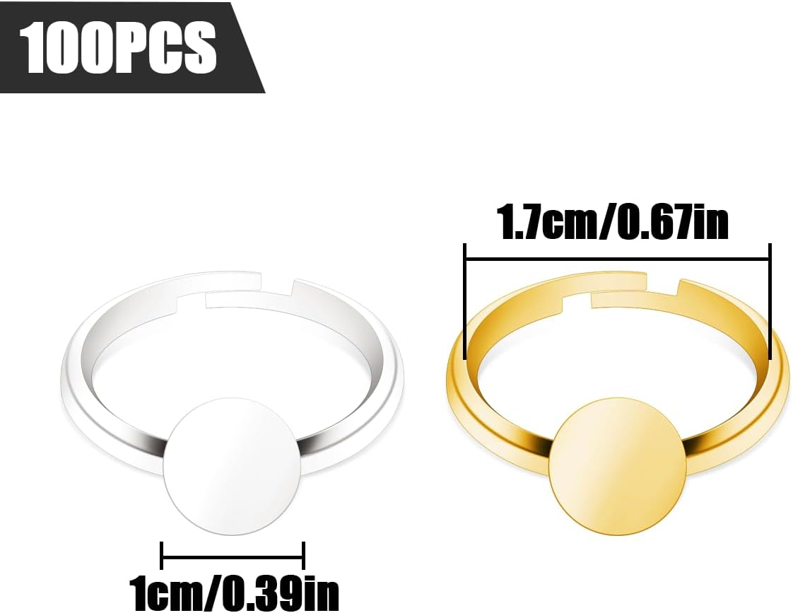 HAIKING Blank Rings,100 PCS Gold & Silver Base Rings for Jewelry Making (10Mm/0.39In) image number 1