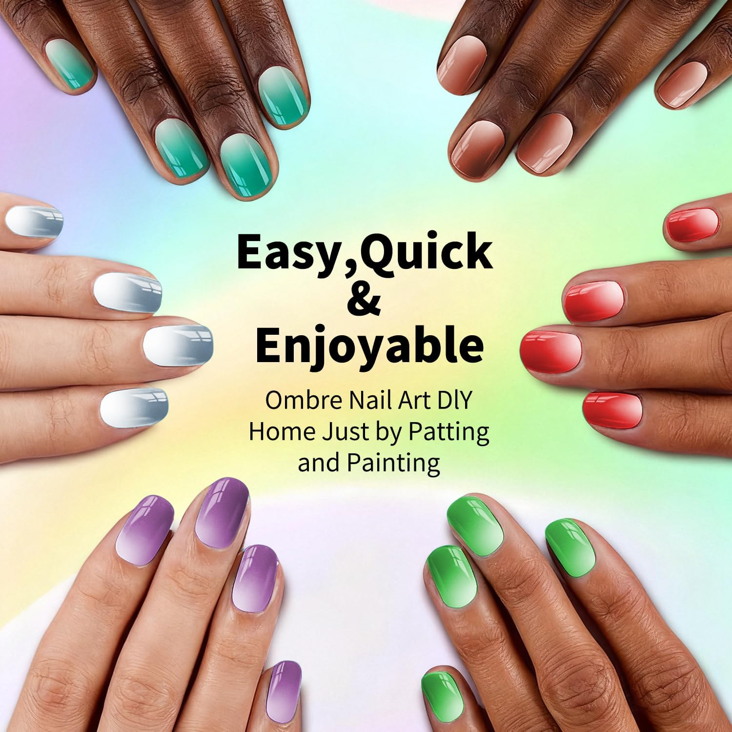 Ombre Gel Nail Polish Set - 9 Vibrant Colors for Gradient, Aura & Blush Nails - Beginner-Friendly Patting Gel, Long-Lasting, No Wipe, UV/LED Curing with Nail Sponges (03) - 02 image number 4