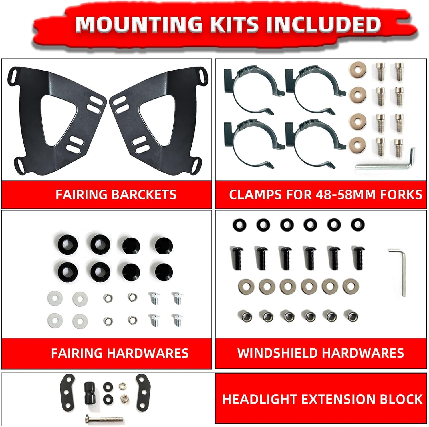 FATECIM Motorcycle 5.75" Headlight Fairing Cover 11" Dark Smoke Windshield Windscreen 48-58Mm Mounting Kit Headlight Extension Block for Harley Low Rider S FXLRS 2020 2021 2022 - Road Warrior Style image number 5