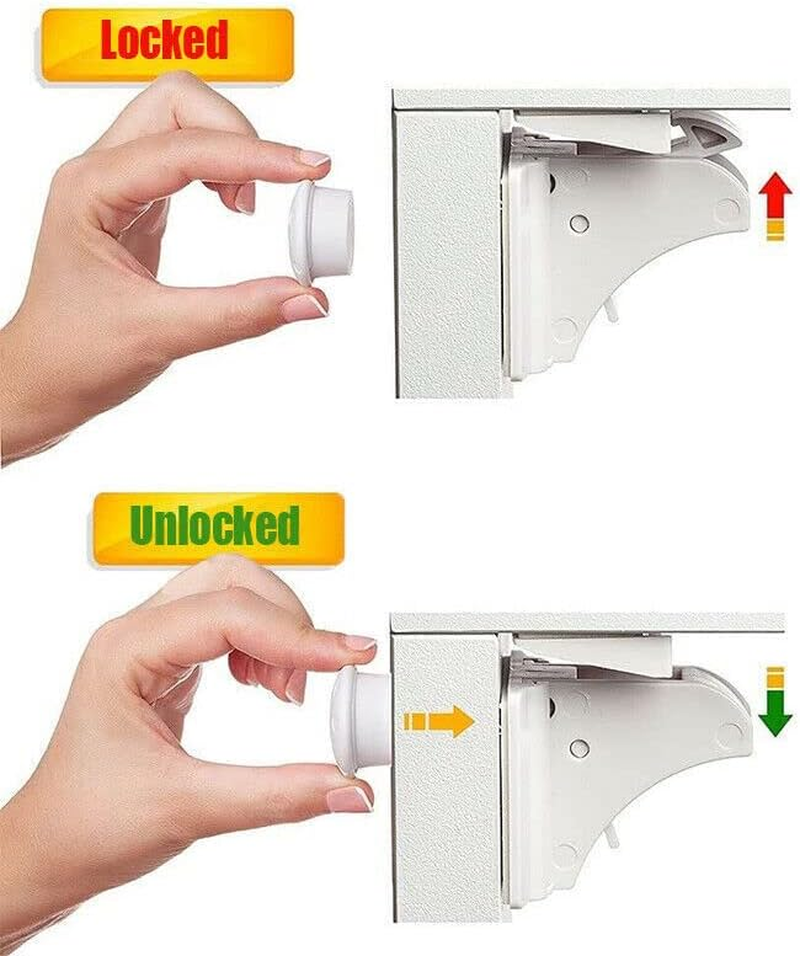 AIMALL 30-Pack Invisible Magnetic No Drilling Cabinet Drawer Cupboard Safety Proofing Lock Baby Kids Safety Locks No Screws or Drilling, Includes Locks, Keys, and Adapter image number 2