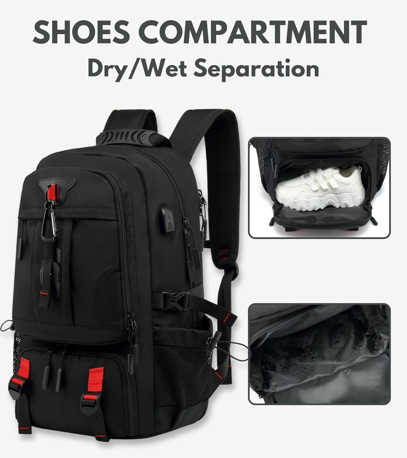 Travel Laptop Backpack, 80L Large Capacity, Suitable for 17 Inches, 15.6 Inches Laptops. Waterproof, Shoe Compartment, Laptop Compartment, USB Interface, and Anti-Theft Rear Pocket. (80L) image number 4