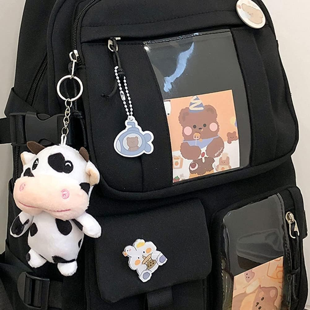 Kawaii Backpack with Pendant, Large Capacity Cute Bear Accessories Backpack for School Multi Pocket Rucksack for Teen Girls Cute Kawaii School Backpacks - Beige image number 3