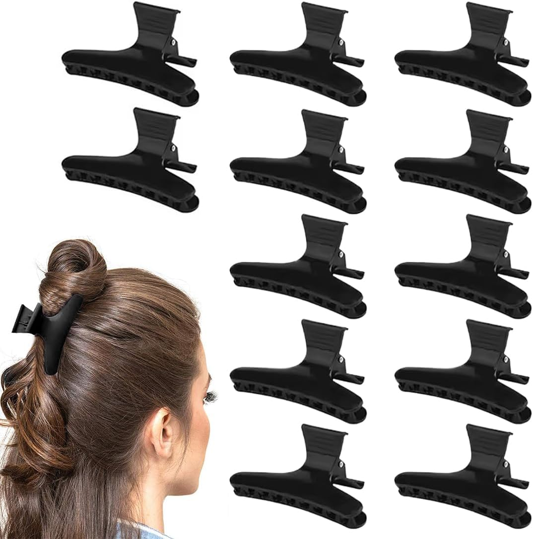 KIRZAX Pack of 12 Butterfly Hairdressing Clips Salon Hair Claw, Hair Clips, Plastic, Hair Section Gripper Clips, Hairdressing Tool, Hair Clips for Hairdressers, Black, 8 Cm