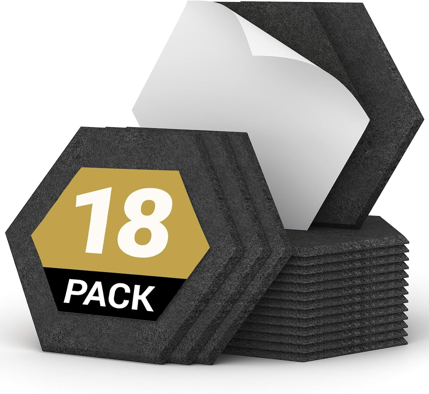 18 Pack Hexagon Acoustic Panels, TONOR 12"X 10"X 0.4" High Density Sound Proof Panels for Walls, Sound Deadening Insulation Treatment Foam Panel, Sound Absorbing Padding for Studio, Office, Black image number 3