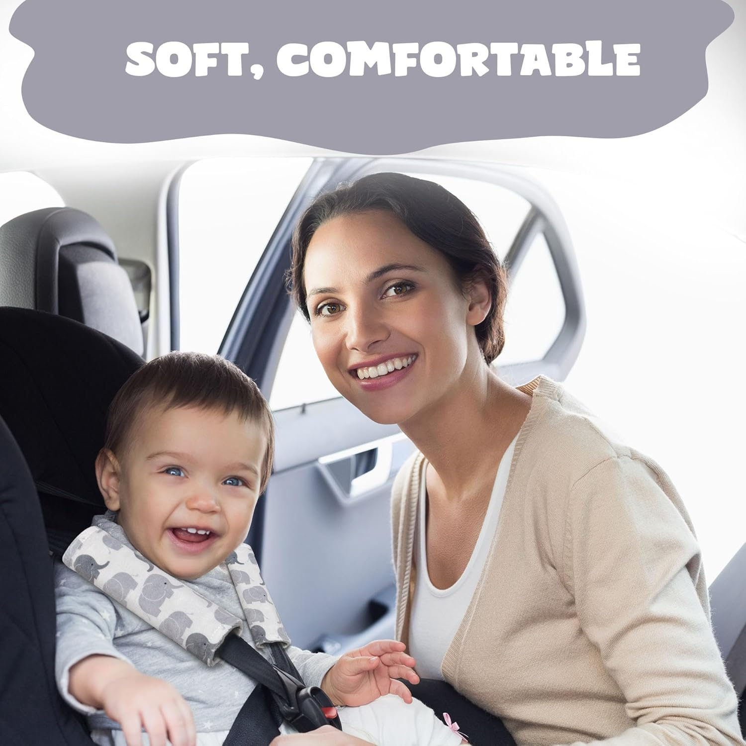 Car Seat Strap Covers for Babies Soft Car Seat Belt Covers, Mink Car Seat Straps Shoulder Pads for Boys and Girls, Grey image number 1