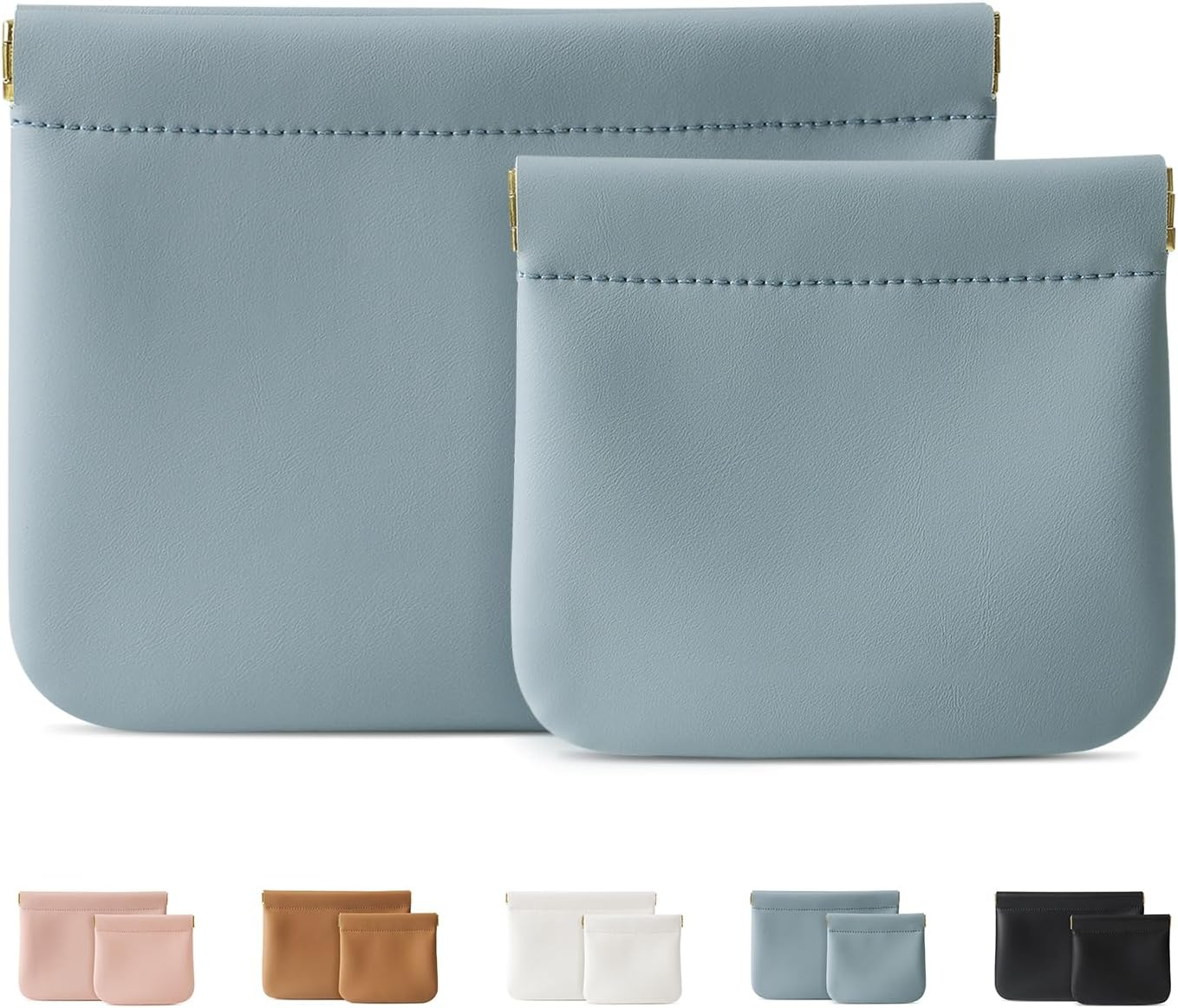 2 Pack Small Makeup Bag for Women, New Organosilicon Super Fiber Leather Mini Cosmetic Bag for Travel, Coin Purse Organizer Storage Pouch, Blue, Stylish