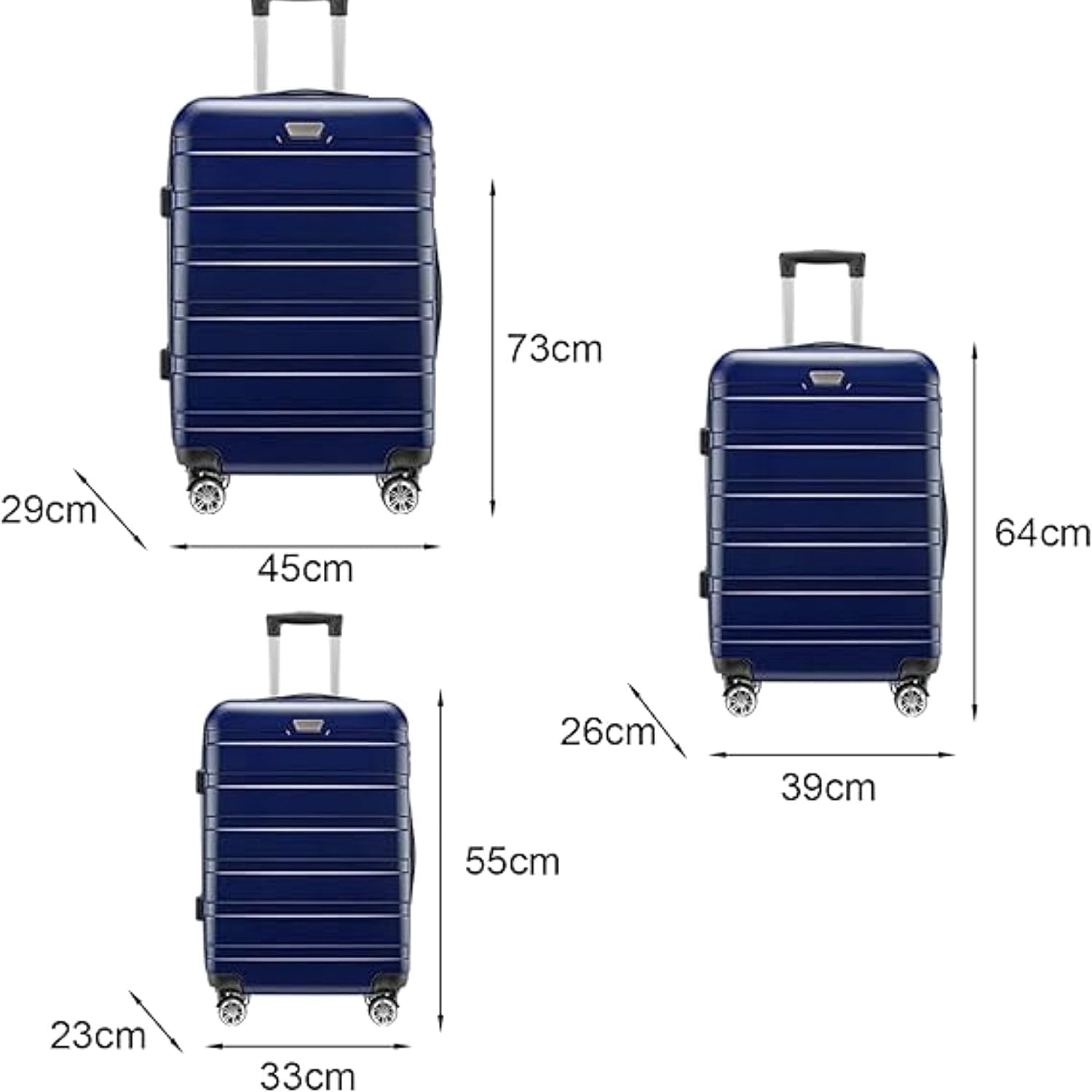 3Pcs Luggage Set, Trolley Suitcase Hand Luggages Hard Case Shell, Expandable Spinner Suitcase, Travel Strap Bag Carry on Adult Kids Lightweight Roller, Blue (20" 24" 28") image number 2