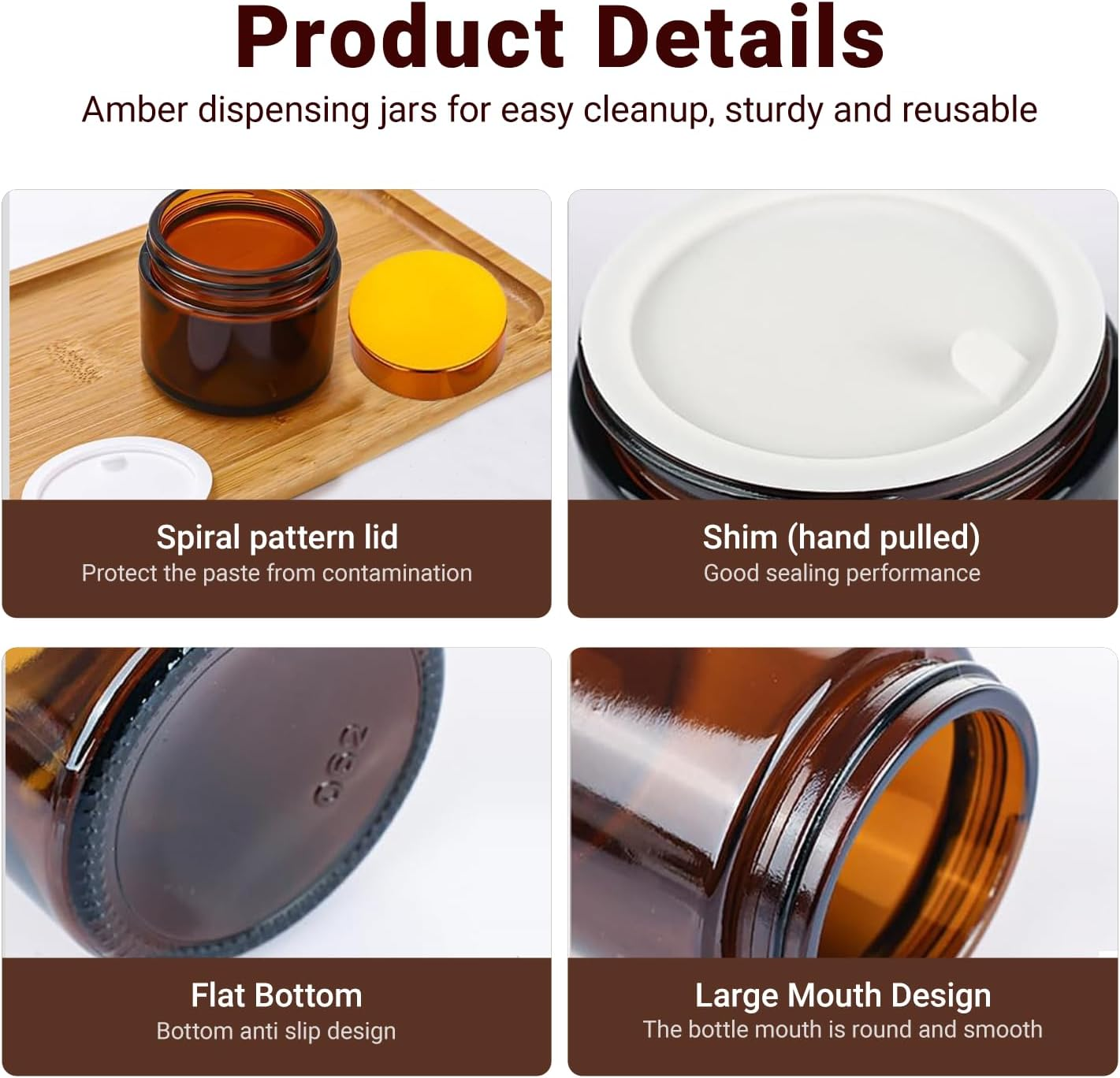 JOWILIN Glass Cosmetic Containers Set, 6 Pcs 50G/50Ml Empty Sample Jars with Inner Liners & Lids & 4 Spatulas Tool, Portable & Reusable Pot, Refillable Travel Jars for Makeup, Lotions, Cream (Amber) - Clear image number 1