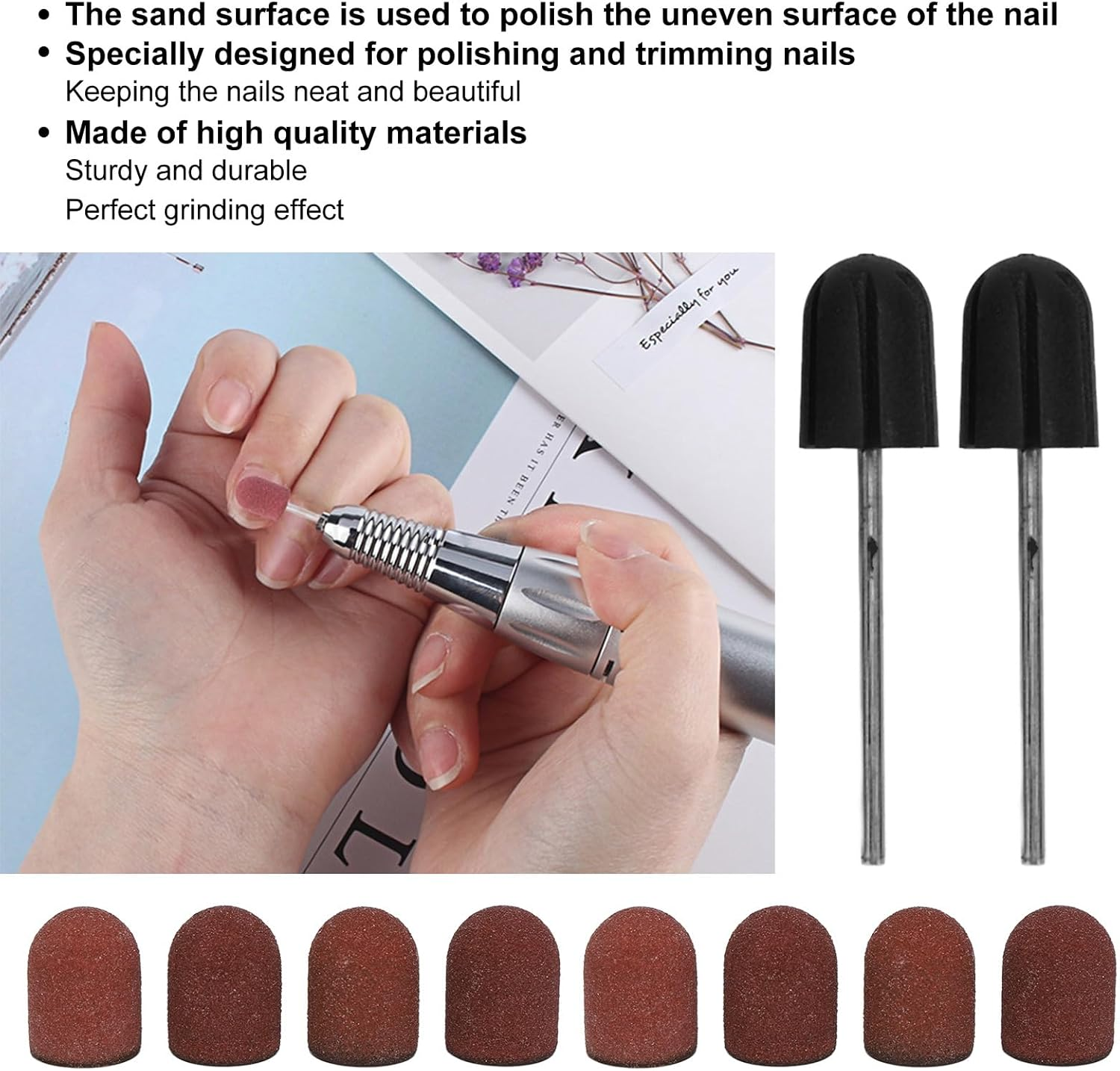 Watris Veiyi Pack of 50 Sanding Caps Nail Cutters, 120# Sanding Sleeves Nail Cutter Attachments, 15 X 10 Mm Sanding for Processing Nails image number 6