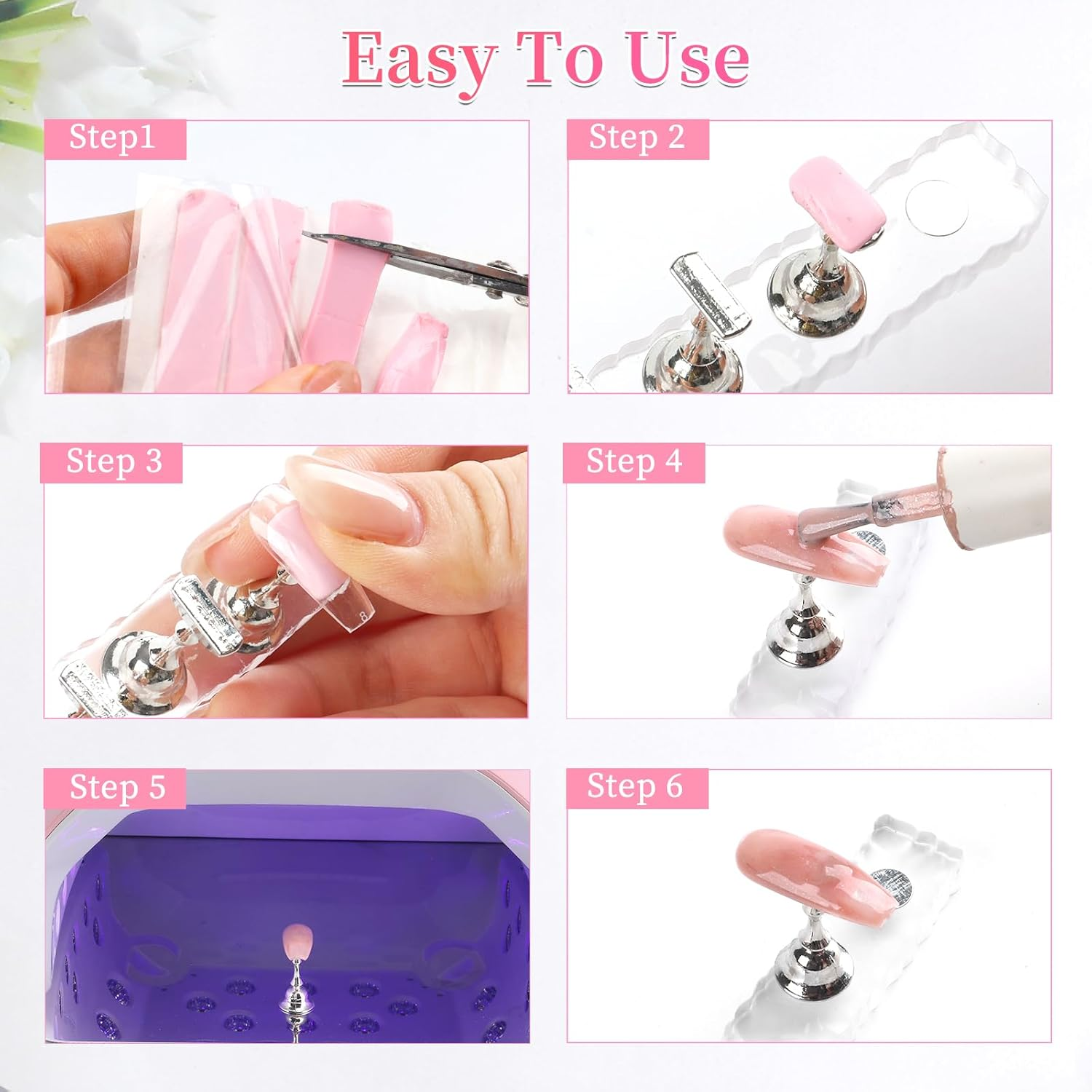 BQAN 2 Set Nail Holder for Painting Nails, Transparent Acrylic Nail Stand for Press on / Fake Nail Tips Training / Nails Display with 96 Pcs Reusable Adhesive Putty (Clear) image number 1