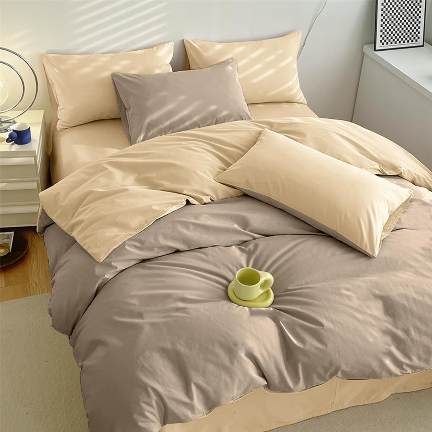 Duvet Cover Set, Bedding Cover Set, DPEAN Washed Wrinkles, Washed, Soft, Western and Japanese Style, Duvet Cover, Fitted Sheet, Pillow Cover, Absorbent, Quick Drying, Fully Washable, Skin-Friendly