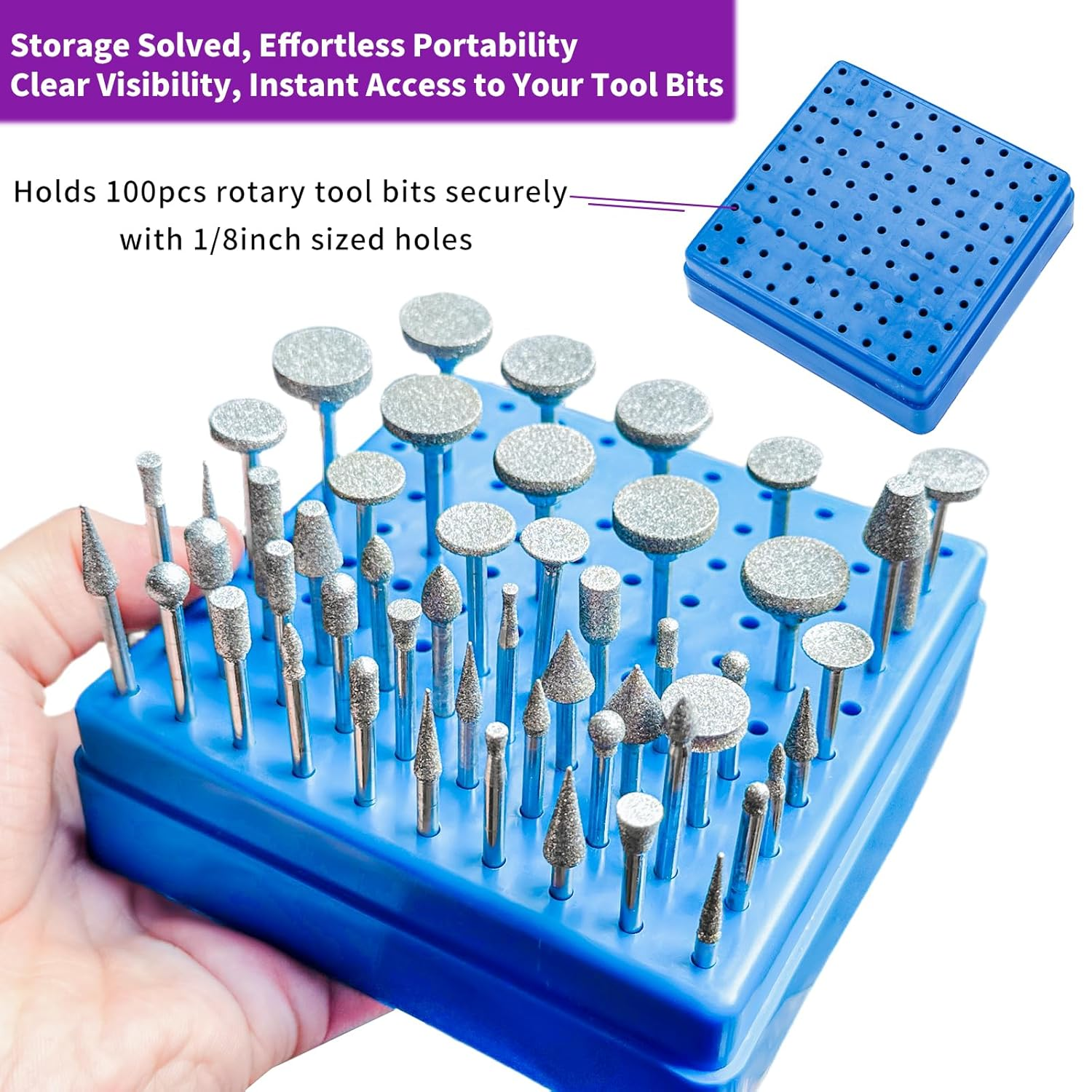 Diamond Grinding Bit Compatible with Dremel, 52Pcs Stone Carving Set Diamond Bits 1/8" (3Mm) Shank Polishing Kit for Stone Glass Ceramics Carving Polishing Grinding Etching image number 4