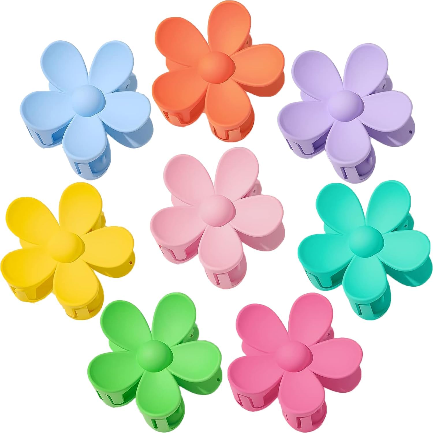 8PCS Flower Hair Clips Large Claw Clips for Women Thick Hair Cute Matte Hawaiian Dasiy Plumeria Hibiscus Hair Clips Strong Hold Non Slip for Women Girls Thin Hair Gifts 8 Colors