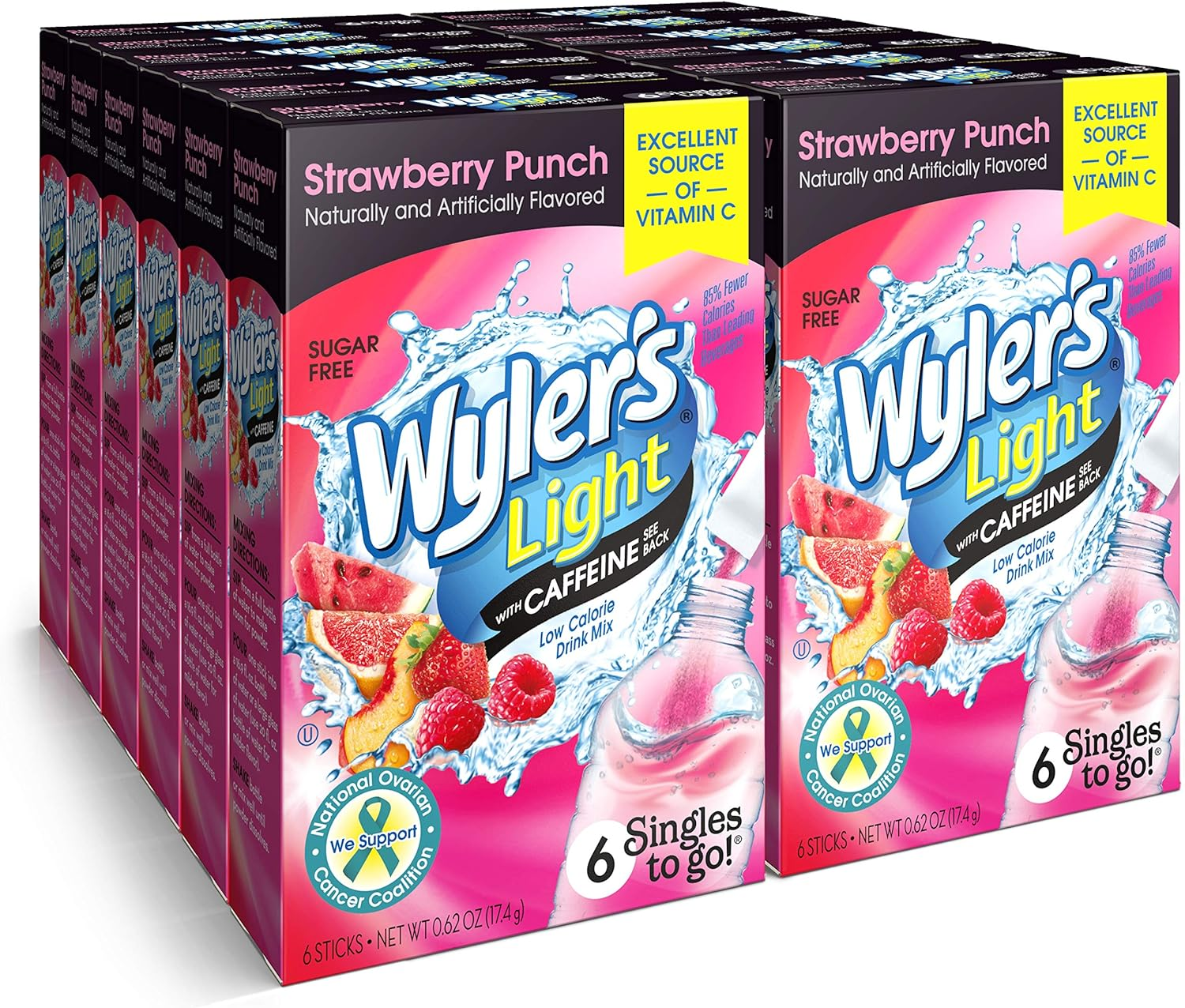 Wyler'S Light Singles to Go Caffeinated Drink Mix - Strawberry Punch Powder Sticks (12 Boxes with 6 Packets Each - 72 Total Servings) image number 1