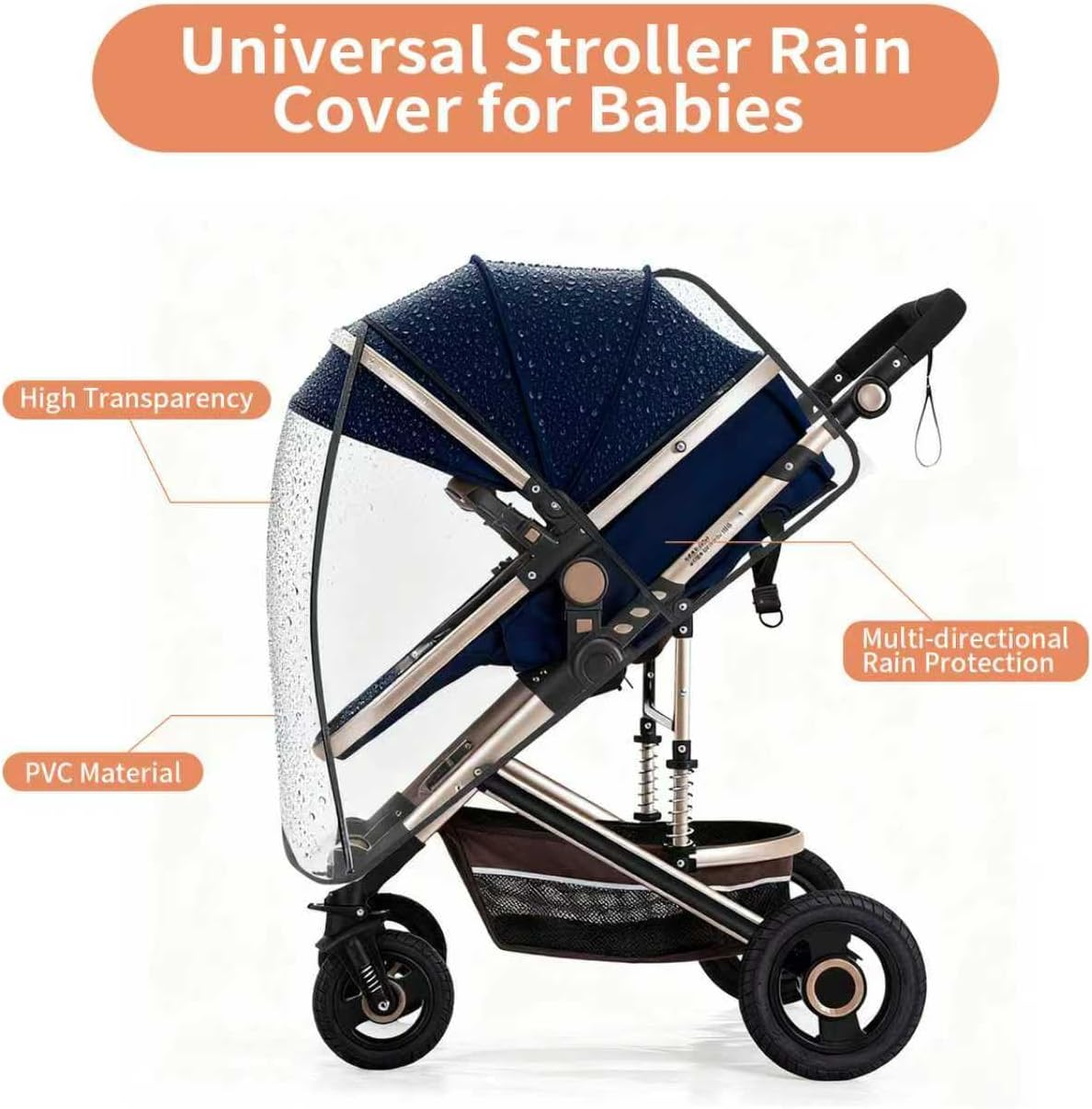 Large Baby Stroller Rain Cover, Durable Pram Accessories, Travel Pram Cover，Rainproof, Windproof, Dustproof and Insect-Proof High Transparency Full Coverage image number 2