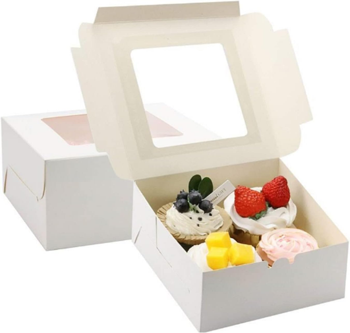 Acbbmns 50Pcs 4 Holes Cupcake Boxes with Window and Insert, 16 X 16 X 7.5Cm White Kraft Paper Cup Cake Boxes Bakery Containers Cupcake Carrier Box for Muffin Chocolate Macarons Pastry image number 6