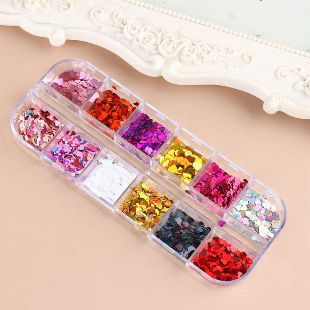 2 Pack Heart Nail Glitter Sequins, 24 Colors Holographic Nail Confetti 3D Laser Nail Flakes Valentine'S Day Nail Art Stickers for Nail Art Decoration and Makeup（Multicolored） image number 4