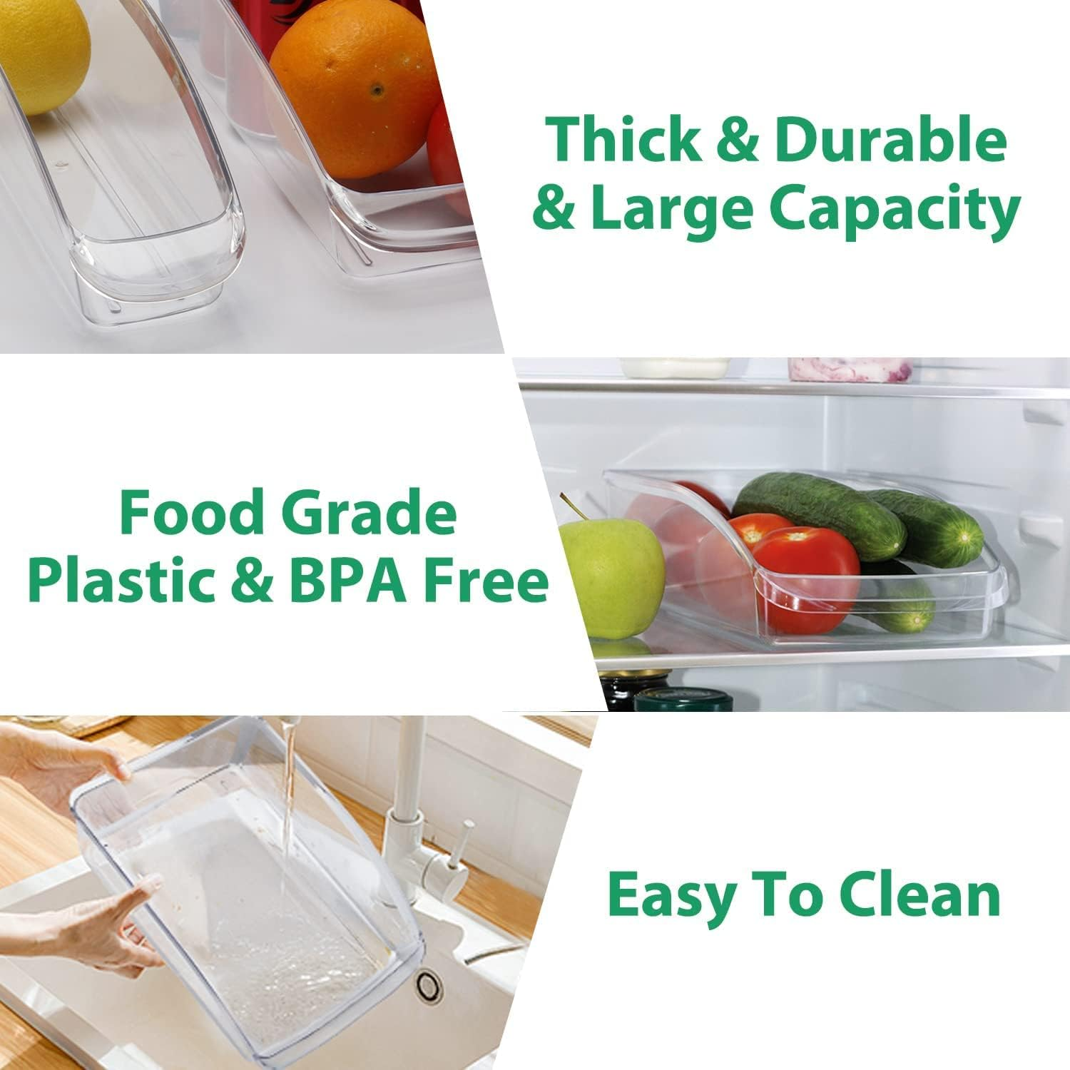 10 Pack Fridge Organizer, Clear Plastic Refrigerator Storage with Egg Holder, Pantry Storage Containers for Kitchen Cabinets, Countertops, Fridge Storage for Fruit Cans Drinks Fridge Organizer image number 4