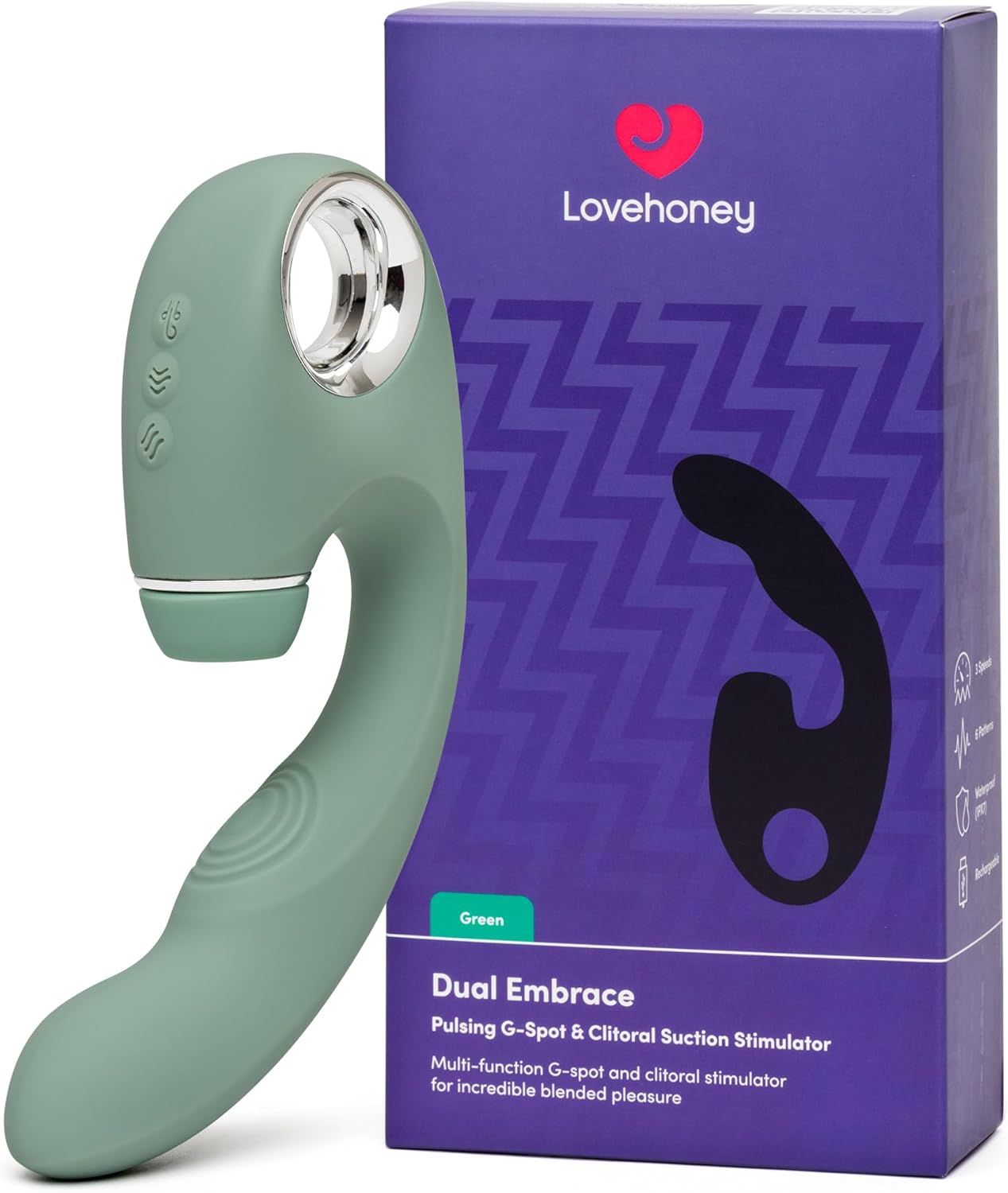 Lovehoney Pulsing G Spot Vibrator & Clit Sucker Stimulator | Dual Stimulation Silicone Vibrating Dildo for Women | Clitoral Suction Adult Toy | Sexual Pleasure Massager Tool | Sex Toys for Couples