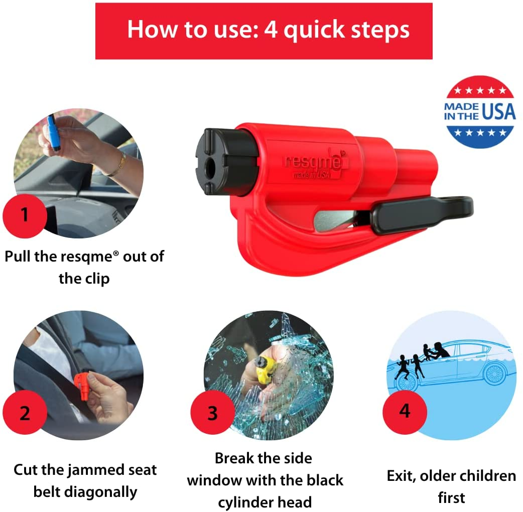 Resqme Family Pack of 12, the Original Emergency Keychain Car Escape Tool, 2-In-1 Seatbelt Cutter and Window Breaker, Made in USA, Black