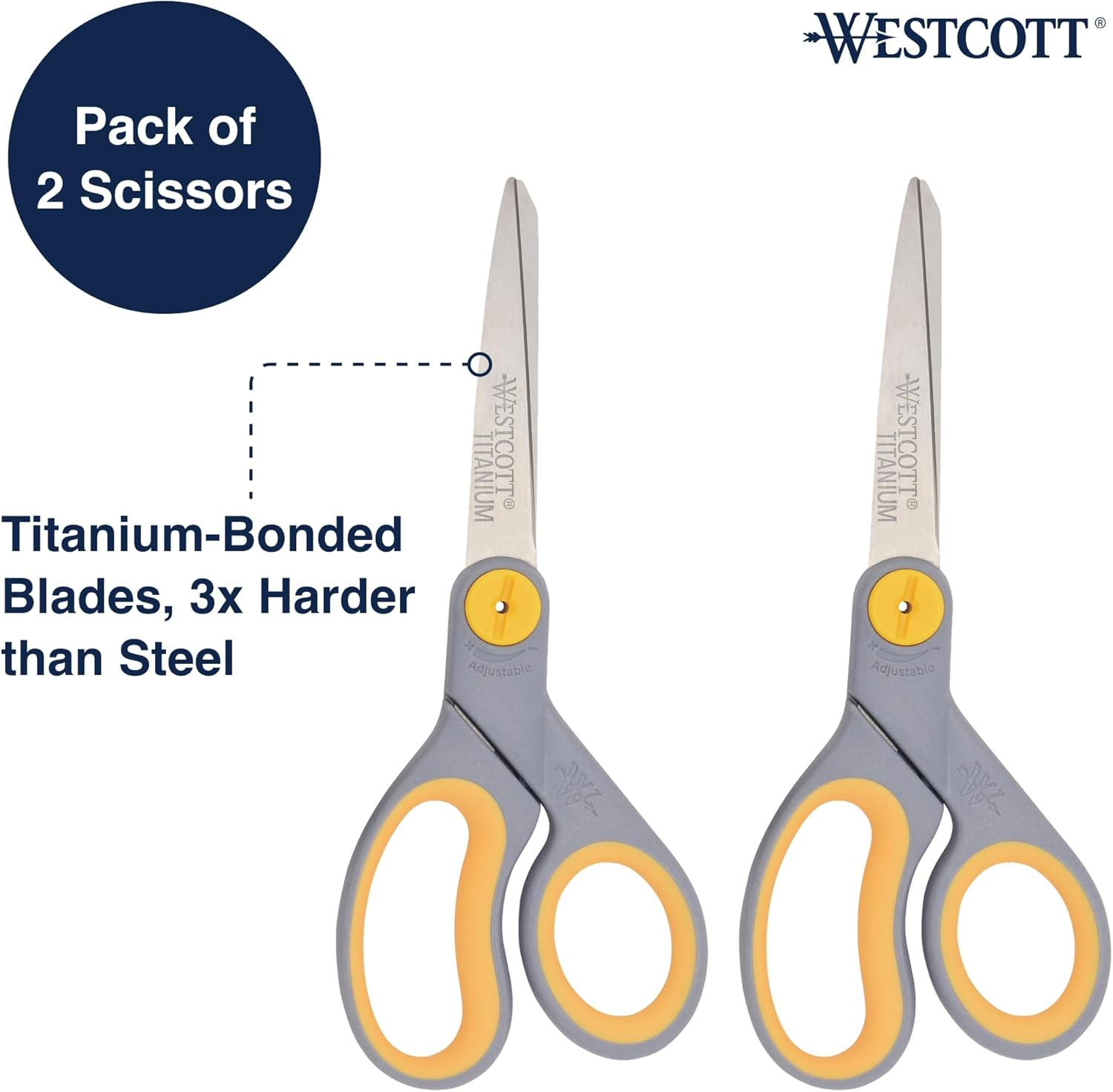 Westcott 8" Straight Titanium Bonded Scissors, Grey/Yellow, 2 Pack image number 1