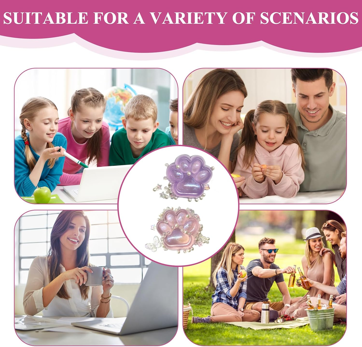 Pack of 2 Cat Paw Squishy, Cat Paws Squishy, Fufu Squishy, Taba Squishy Paw, Squishy Cat, Cute Soft Cat Paw Squeeze Toys, Suitable for Children and Adults to Relax (Pink, Purple) image number 3