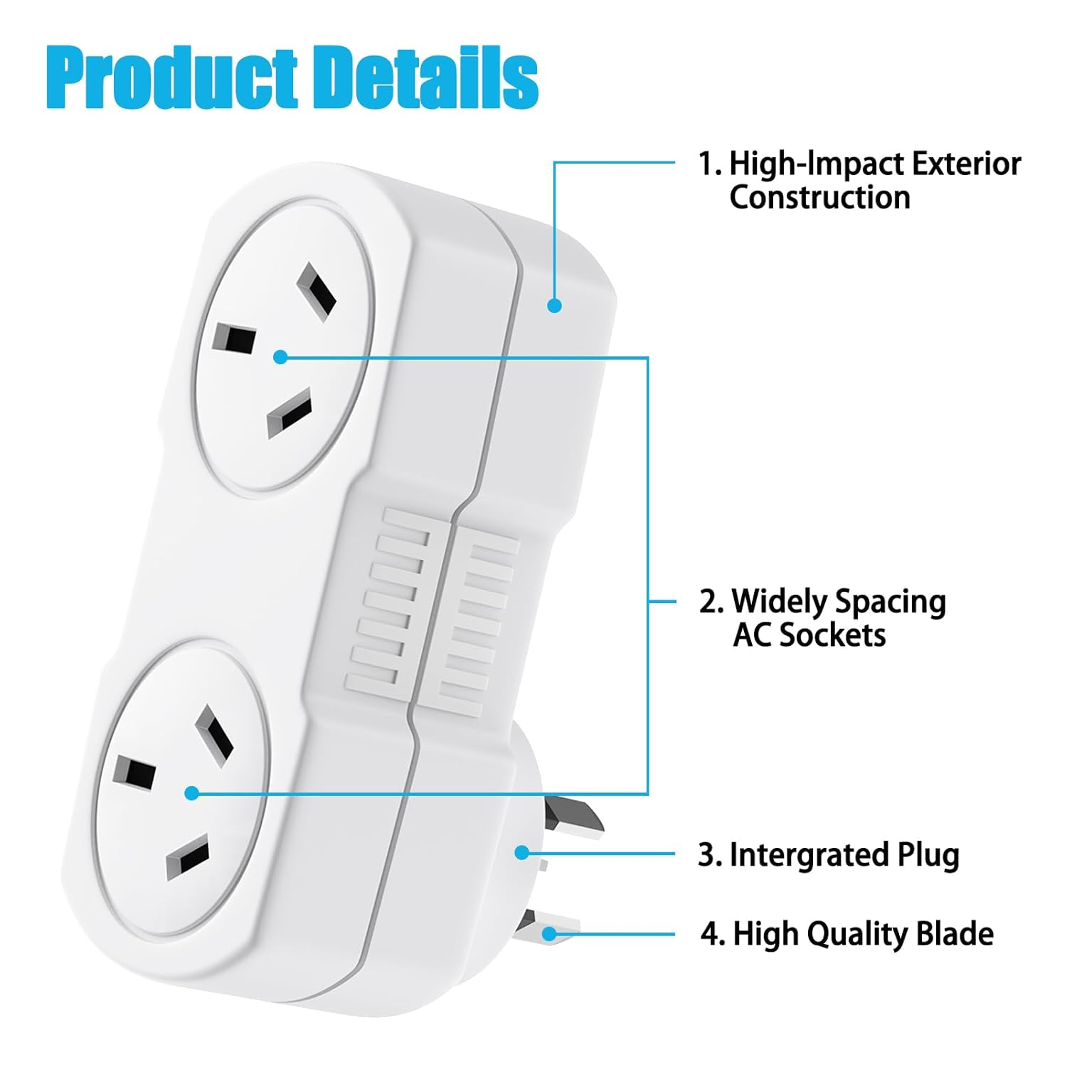 Multi Plug Outlet Extender 2 Pack, Double Power Outlet, Wall Outlet Splitter, 2 Way Outlet Wall Adapter, Sockets Adapter, 10A/2400W, Power Extender, White, for Home/Office image number 3