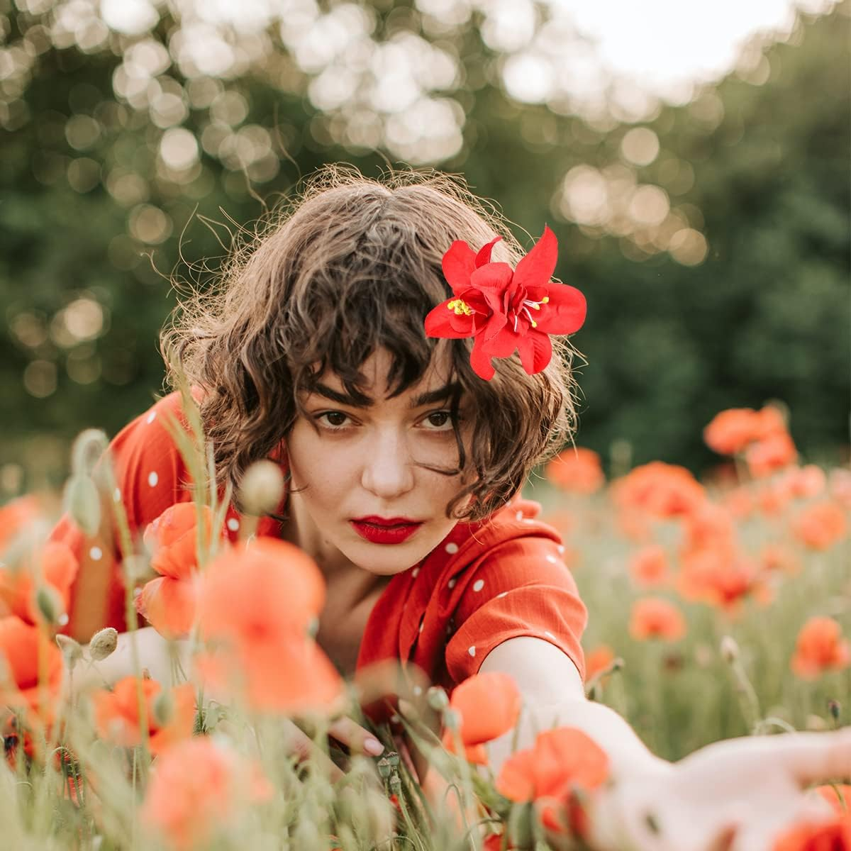 FERCAISH 6Pcs Flower Hairpin, Artificial Tropical Hair Clip for Seaside Holiday, Bridal Accessories, 3 Colors Hawaiian Orchid Hairpin for Women and Girls