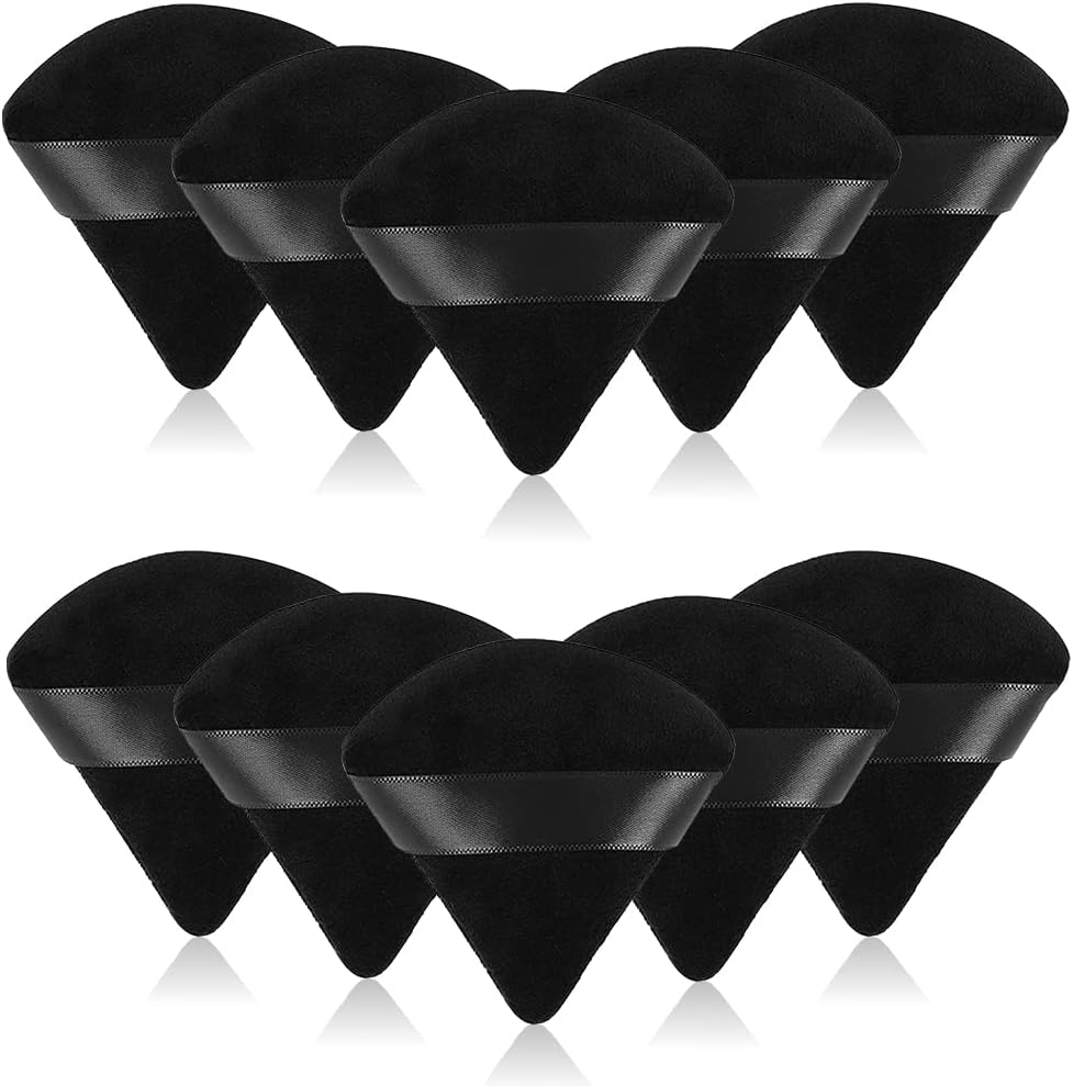6Pcs Soft Makeup Powder Puff - Triangle Velour Puffs for Setting Loose and Body Powder, Mineral Cosmetic Foundation Blender Sponge, Beauty Makeup Tools (Black)