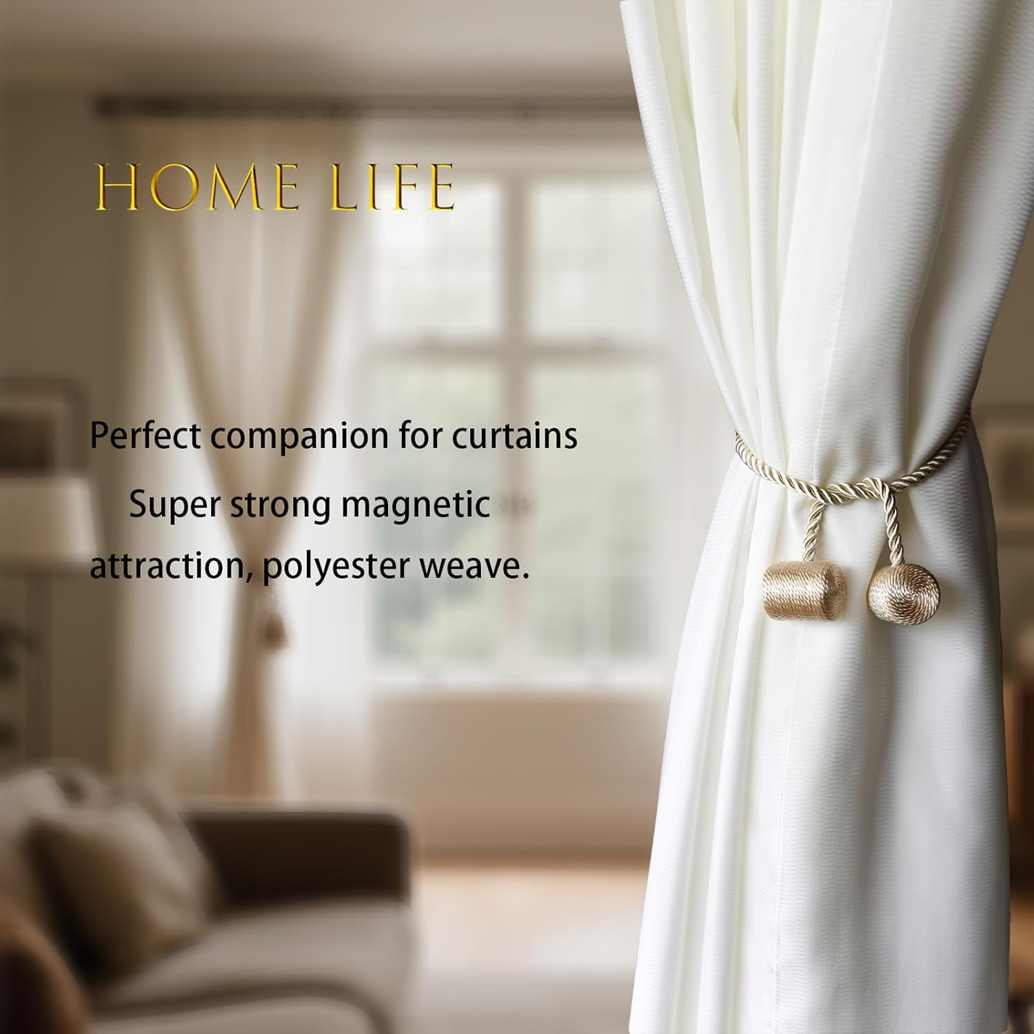 4 Pack Magnetic Curtain Tiebacks, Decorative Curtain Holdbacks for Window D&eacute;cor (4, Beige-Cylinder) image number 5