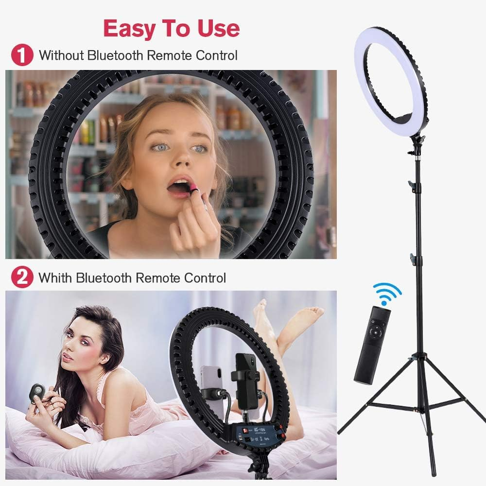 18 Inch LED Ring Light with Tripod Stand Dimmable Makeup Selfie Ring Light for Studio Portrait Youtube Vlog Video Shooting with Carrying Bag and Remote Controller, CRI 90 image number 3