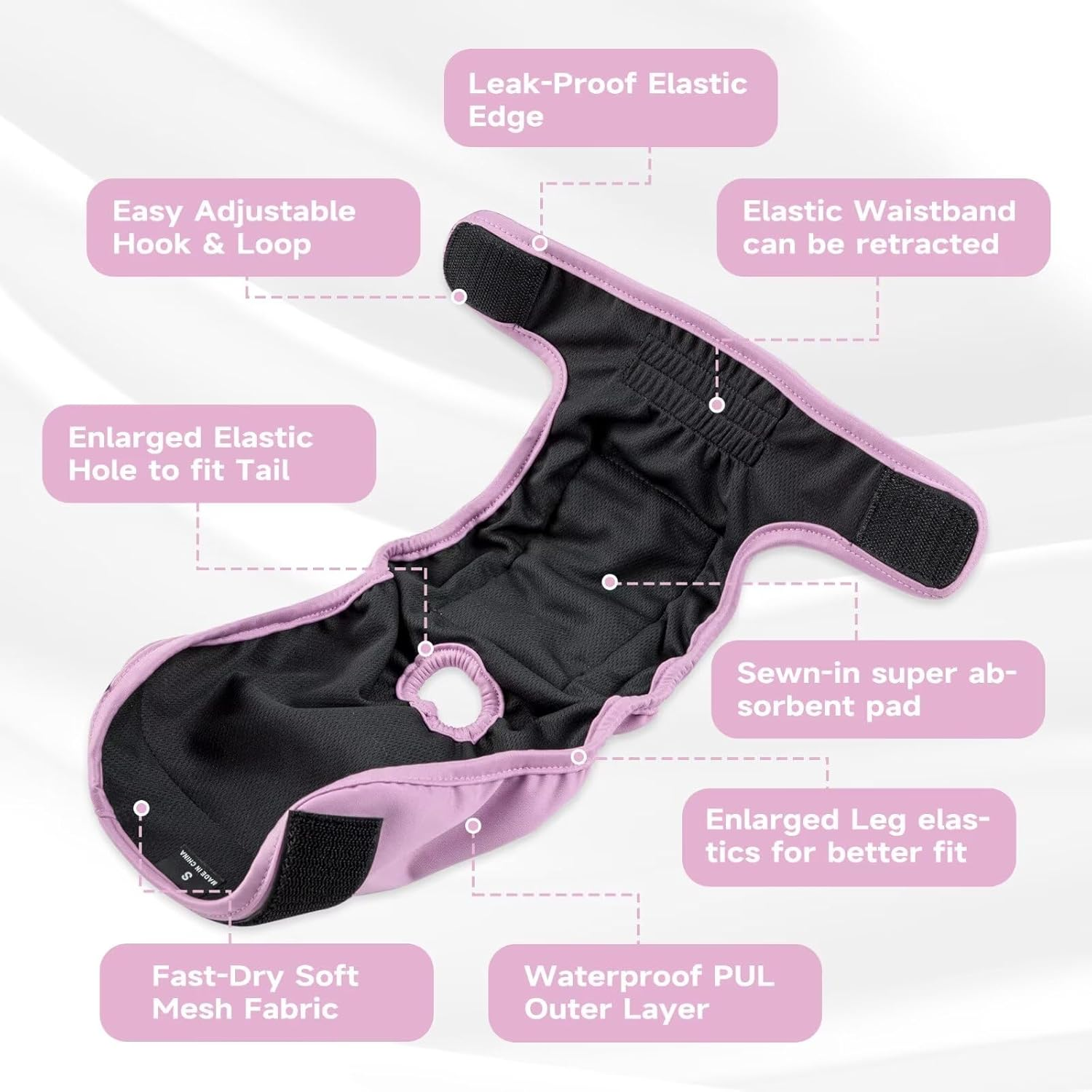 Paw Legend Cat Diapers for Female Cats Spraying Washable Reusable Kitten Diapers for Cats Incontinence Pet Diapers (3 Pack, Medium) image number 7