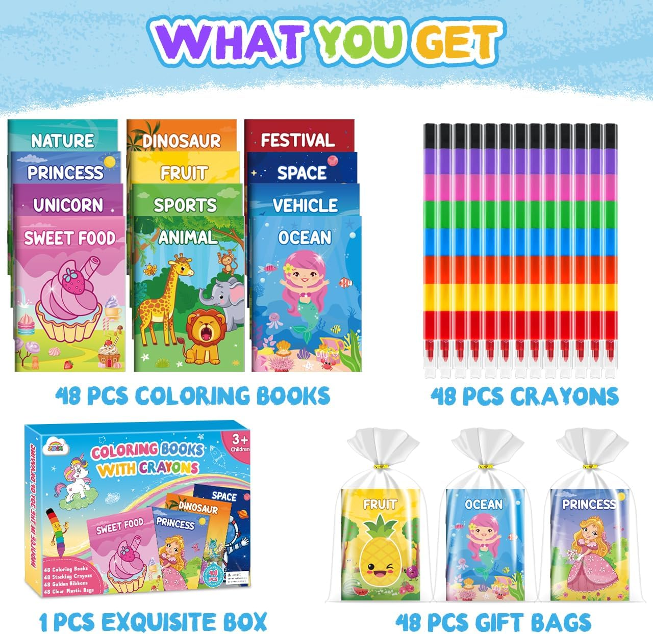ZMLM 48 Coloring Books for Kids Party Favors: Bulk 48 Crayons Mini Coloring Books for Kids Ages 4-8 Birthday Goodie Bags Stuffers Toddlers Return Gifts Classroom Prizes Teacher Crafts (Classic) image number 6