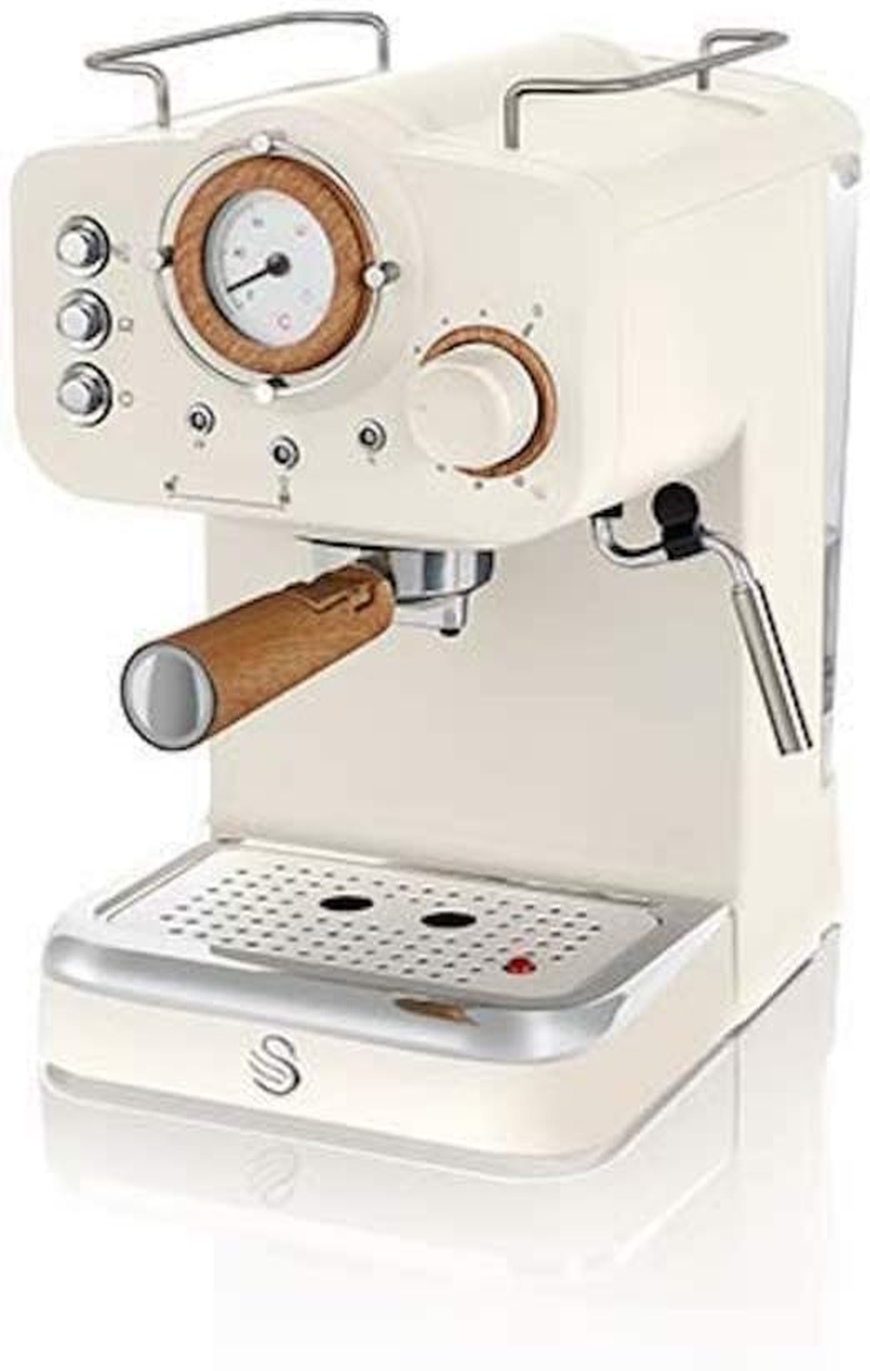 Swan SK22110GN Retro Espresso Coffee Machine with Milk Frother, Steam Pressure Control, 1.2L Detachable Water Tank, 1100W, Retro Green