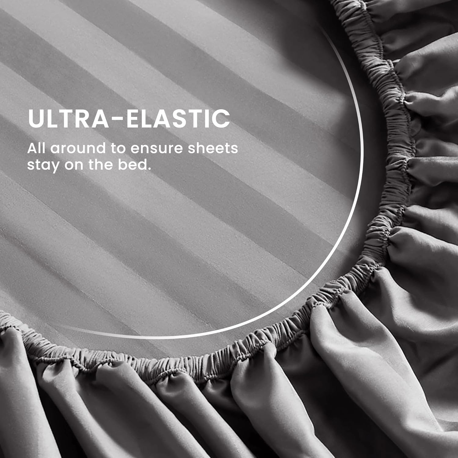 SLEEP ZONE Striped Cooling Queen Sheets Set - Fitted Flat Sheet & Pillowcase Sets 4 Piece - Super Soft Stripe Bed Sheet, Easy Care, Deep Pocket (Gull Grey, Queen) image number 5