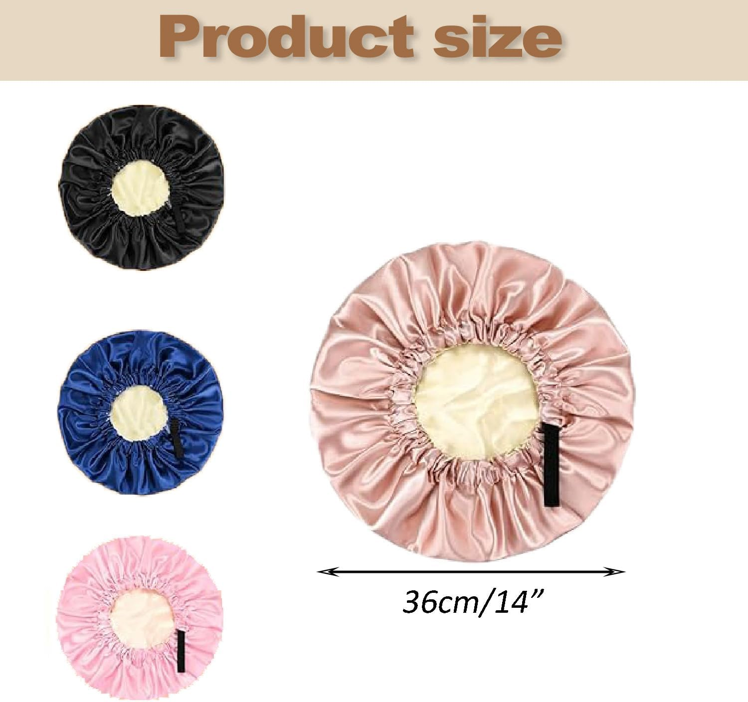 Wzenclave Large Satin Bonnet Silk Bonnet for Sleeping Women Men, Hair Bonnet Double Layer Reversible with Elastic Tie Band Adjustable Night Sleep Cap Wrap for Curly Hair image number 4