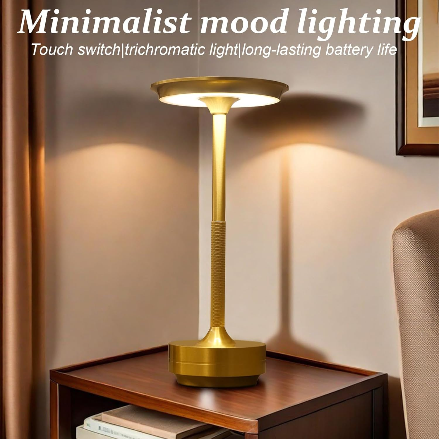 Starhot&mdash;&mdash;Rechargeable Cordless Table Lamp - 3000Mah LED Desk Lamp with USB-C Charging, 3-Color Stepless Dimming, Memory Function, IPX4 Waterproof, Cordless Lamp,For Bedroom/Outdoor/Dining/Patio (Gold) image number 3
