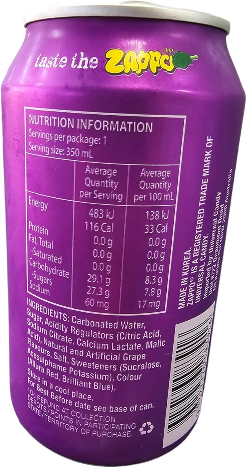 ZAPPO Grape Flavoured Soda - 350Ml (Bulk Pack of 12 Cans) image number 2