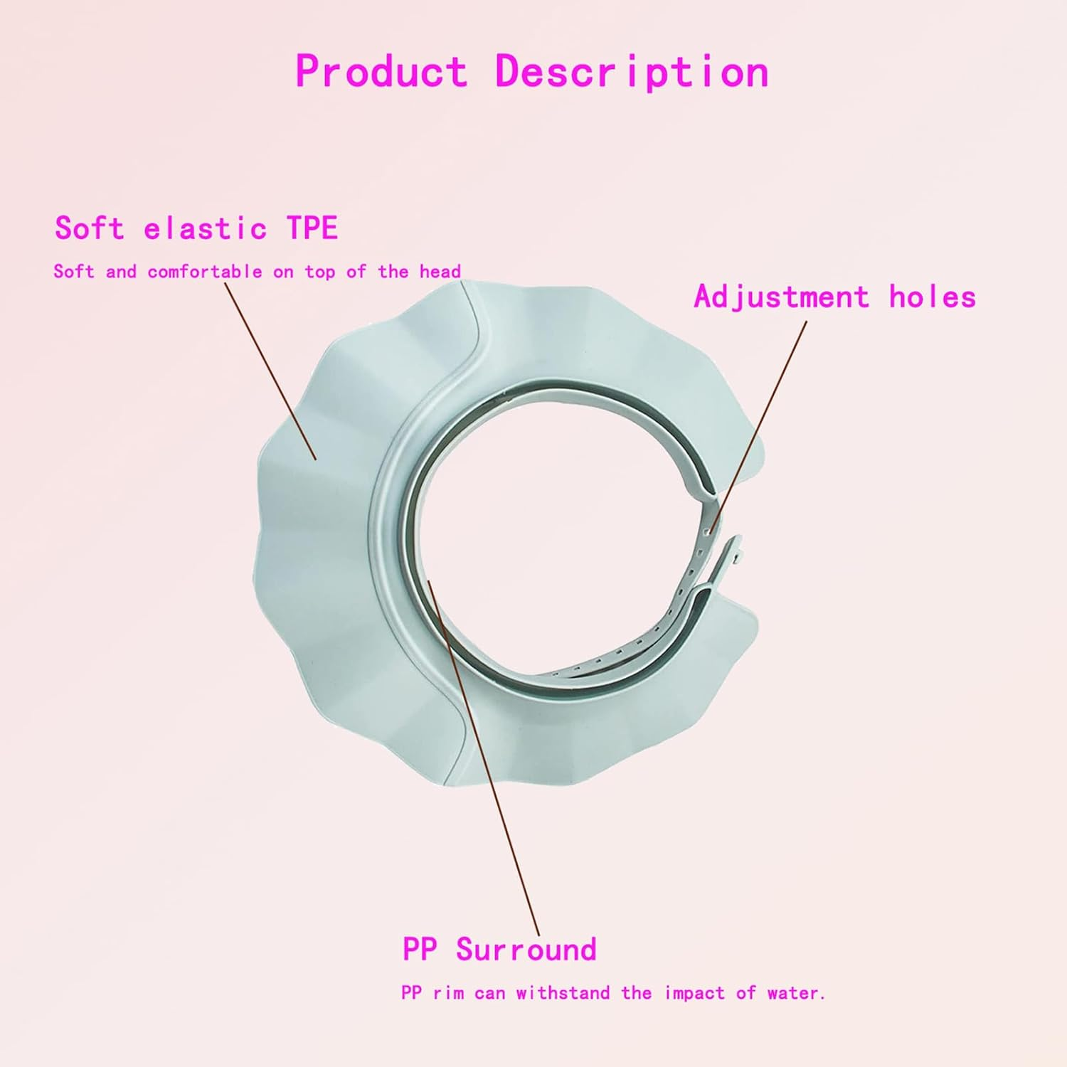 Adjustable Baby Shower Cap for Hair Washing | Bath Shield Visor Hat for Kids, Toddlers | Waterproof, Blue image number 2