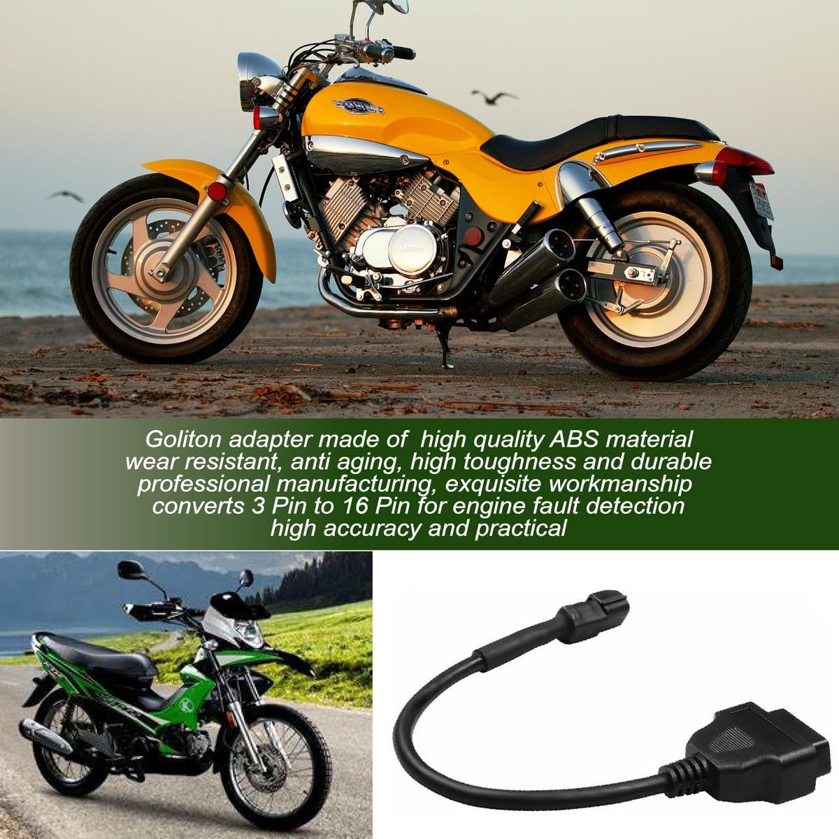 3 Pin to 16 Pin Diagnostic Adapter Cable OBD2 OBDII Compatible with Kymco image number 6