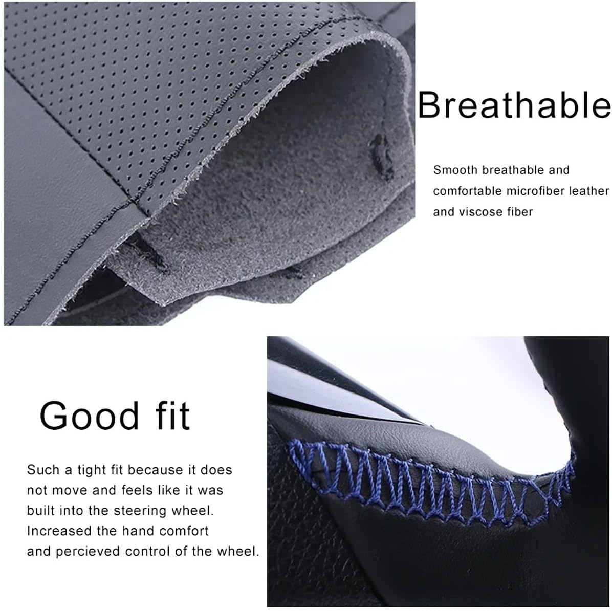 Fit for Mazda CX-5 (KE) 2012-2017,Stitch Steering Wheel Cover,Car Wheel Cover Black,Steering Wheel Leather Wrap,Car Accessories - Black Thread image number 5